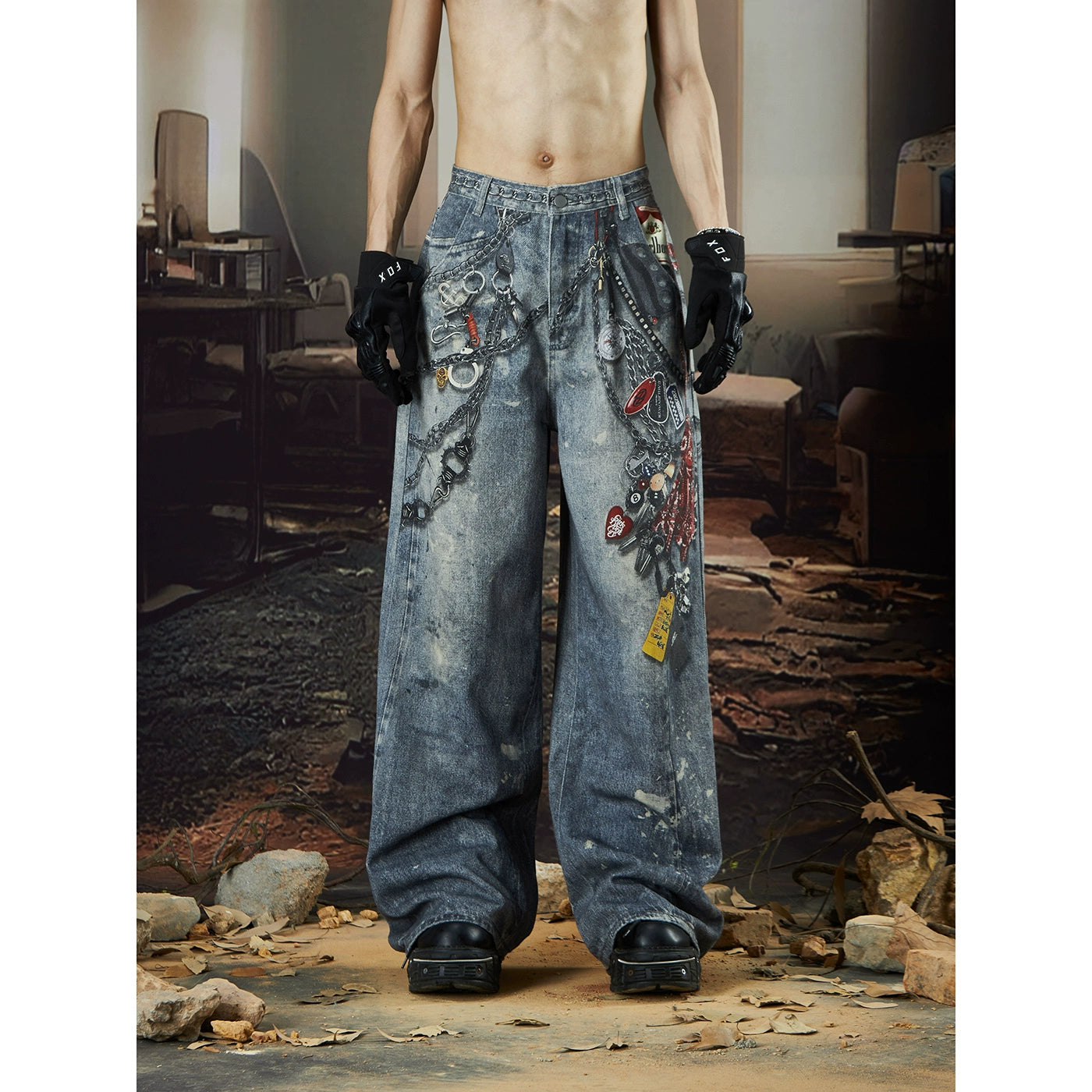 NOMANIAI Digital Printing Loose Straight Print Jeans