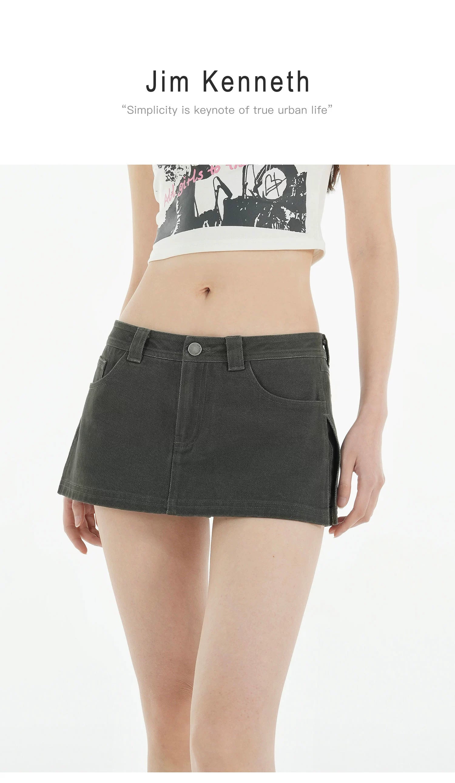 Jim Kennet Vintage Work Wear Fake Two-Piece Denim Skirt