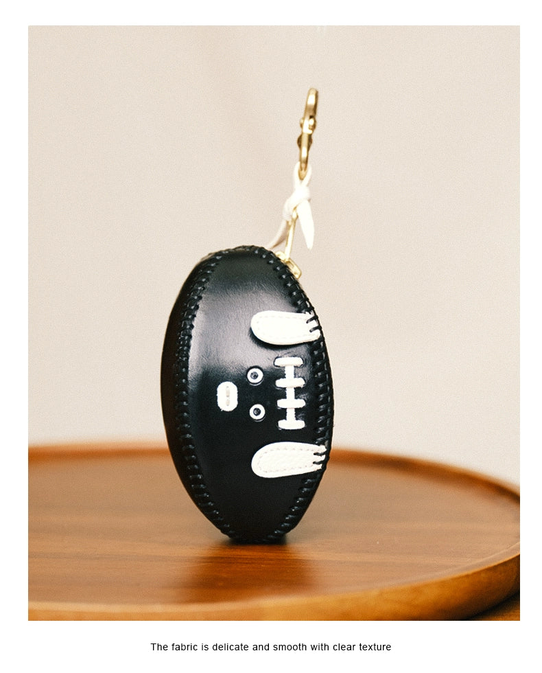 HALF WORK first layer cowhide key bag, genuine leather retro handmade football bag, earphone bag, key bag.
