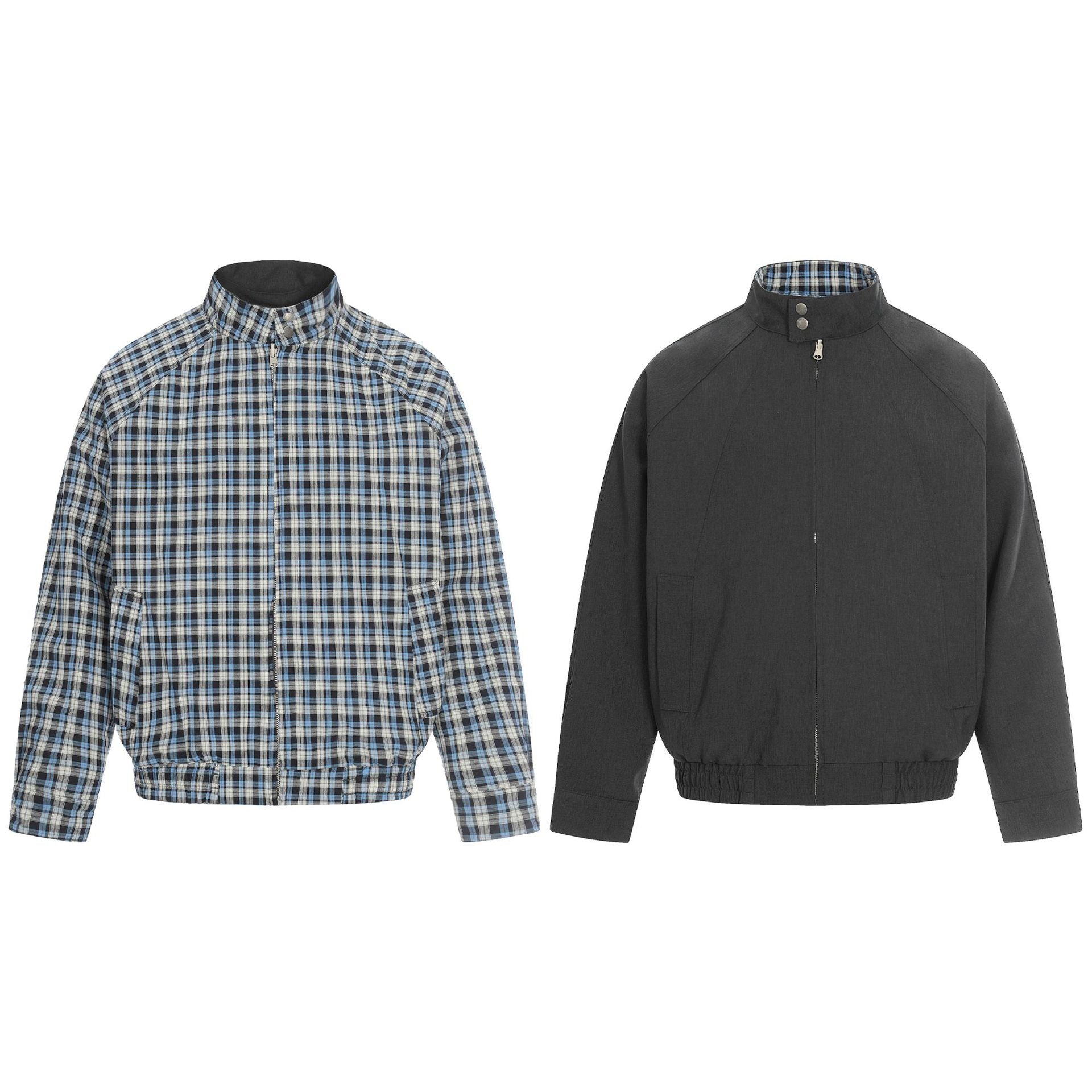 11KN Retro Plaid Double-sided Wear Contrasting Color Stand-up Collar Jacket