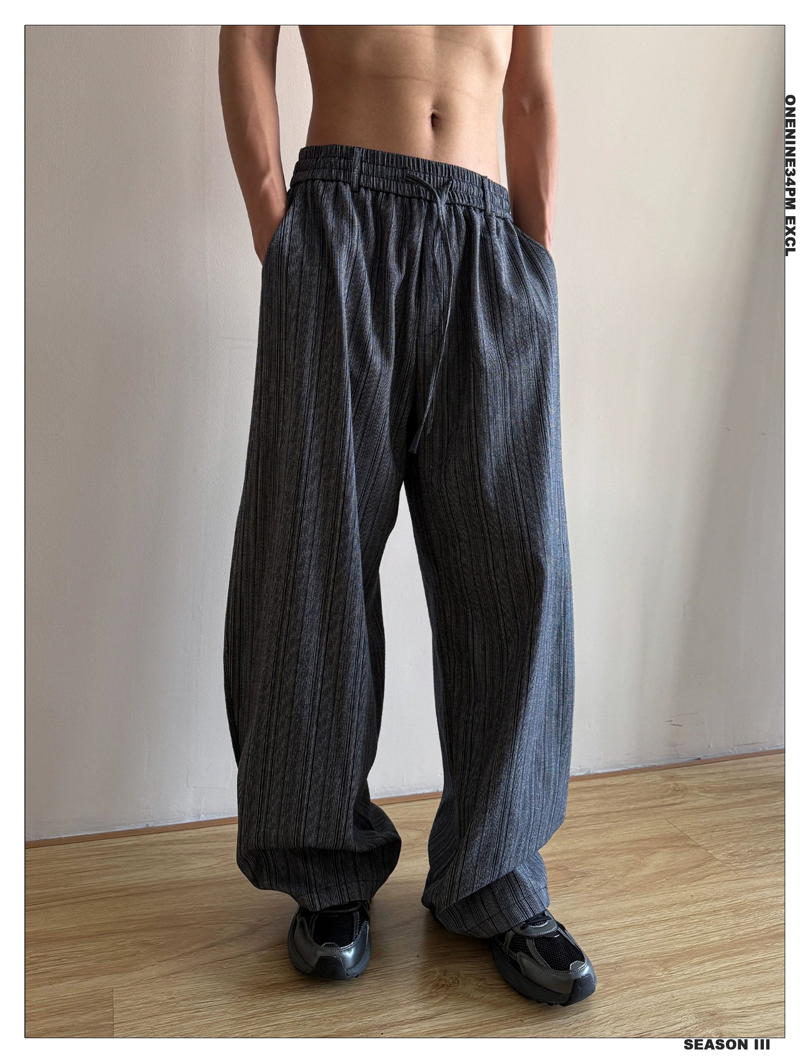 ONENINE34PM Vintage Striped Textured Loose Casual Pants