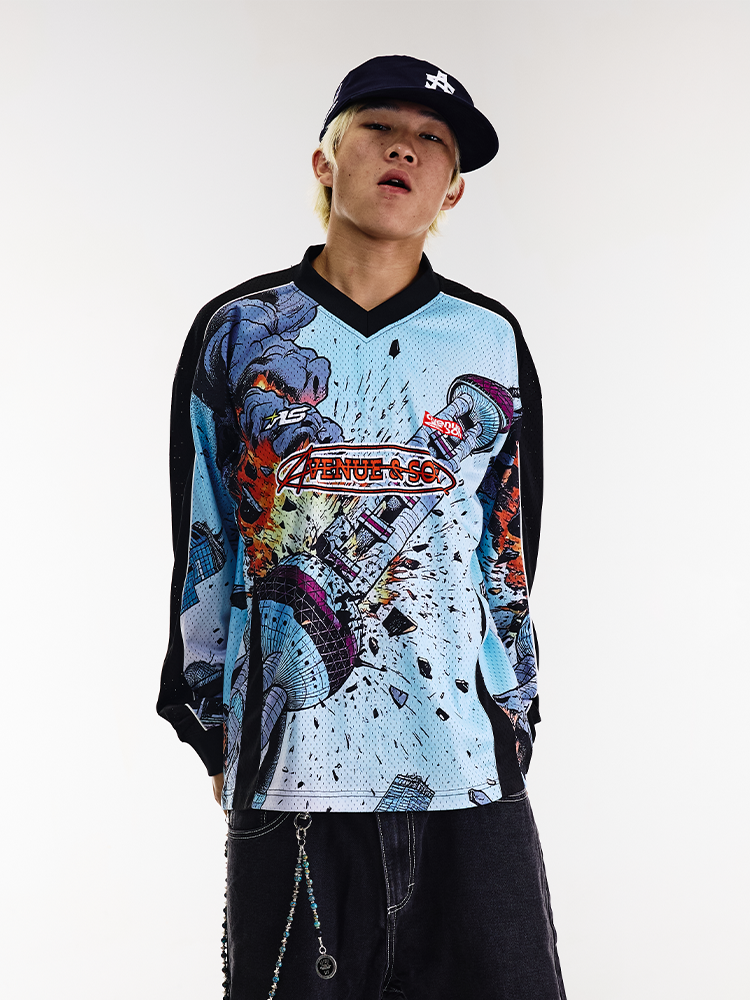 AVENUESON Comic Style Theme Quick-drying Breathable Long-sleeved T-shirt