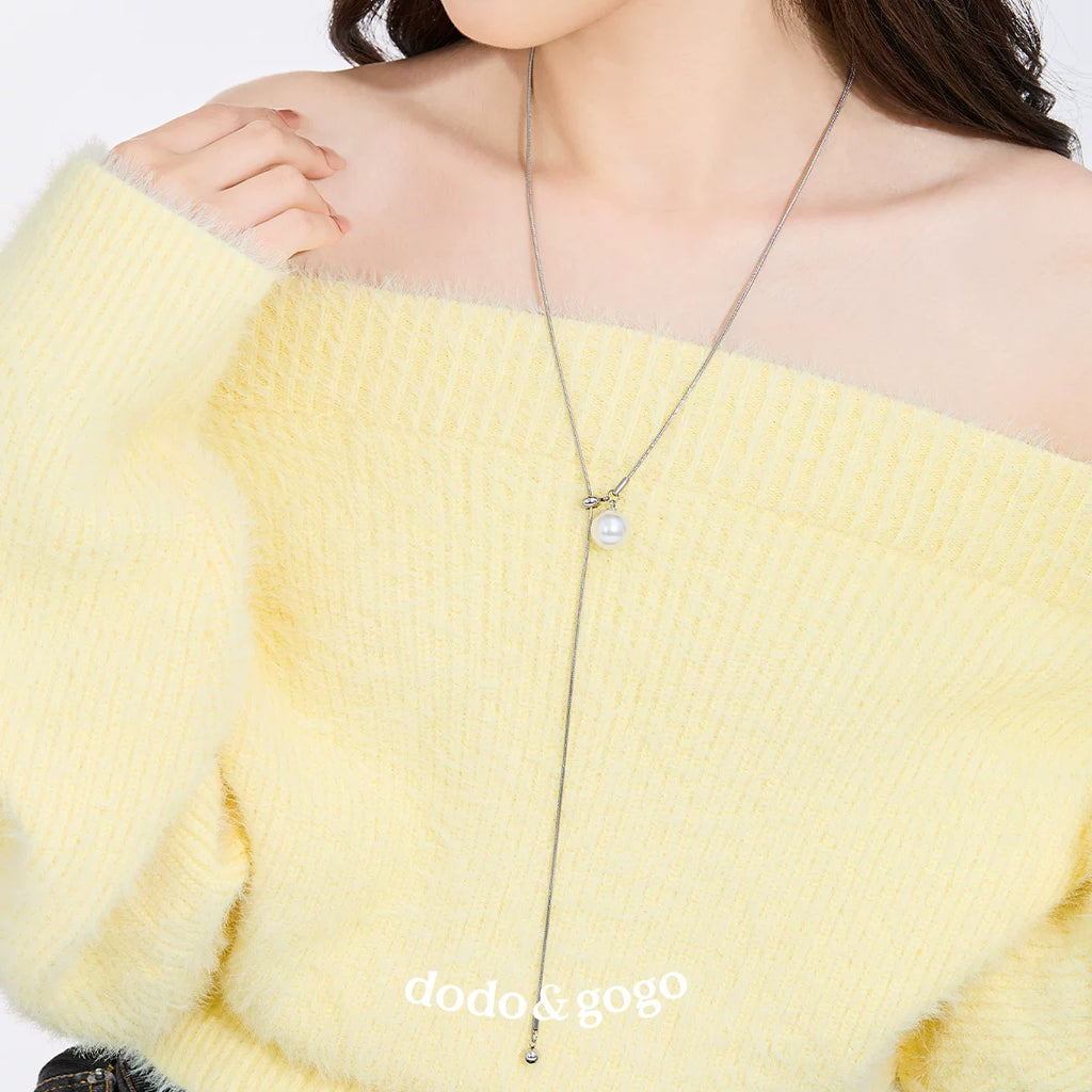 DODOGOGO Pearl Necklace Long Pendant Sweater Chain Collarbone Chain