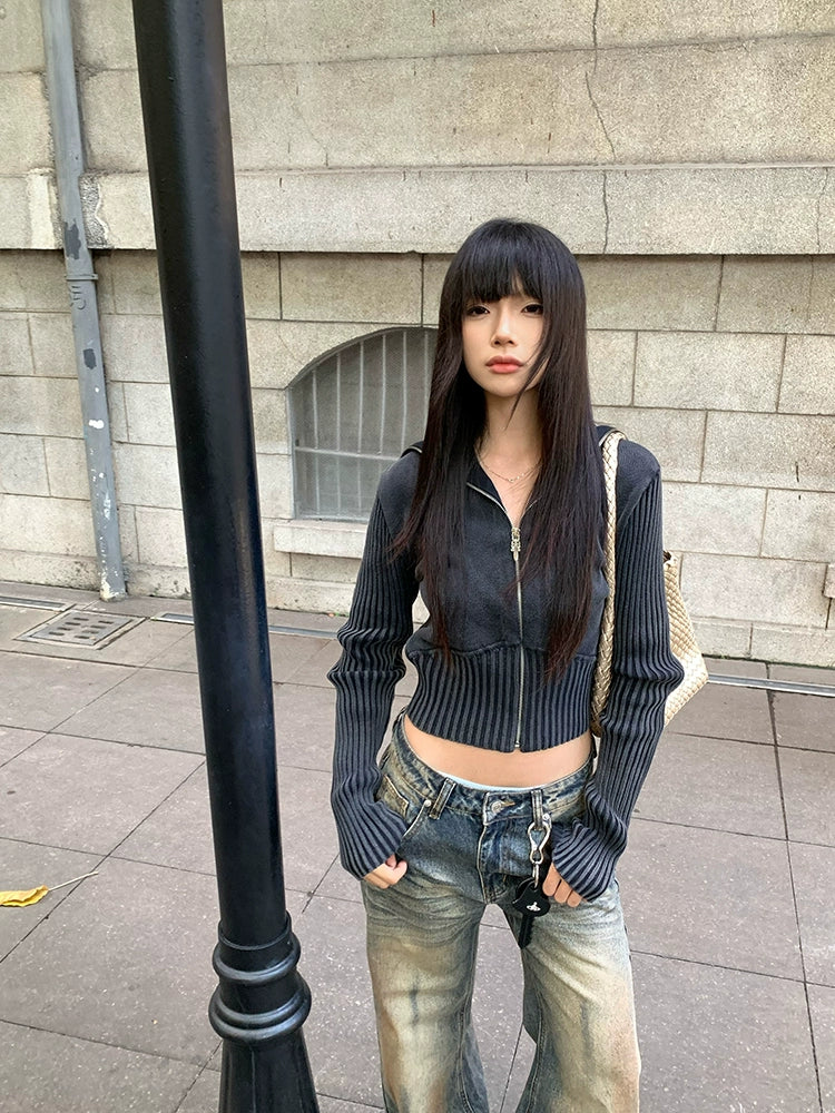 EAHO Vintage Striped Hooded Knitted Sweater