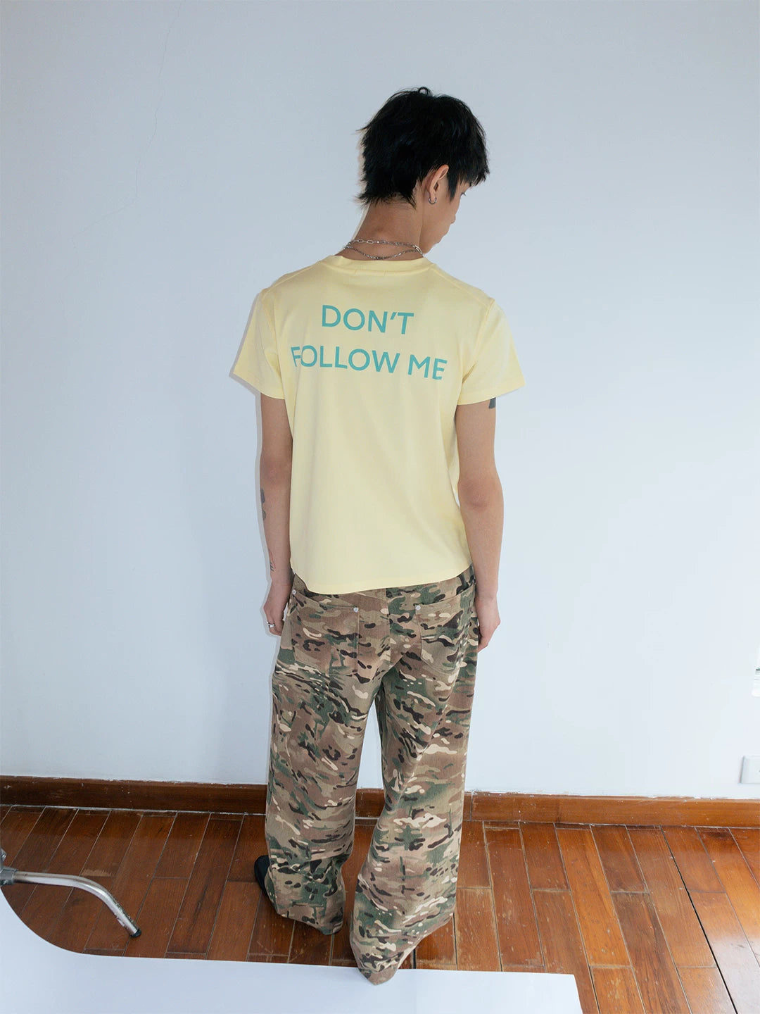 FUNKYFUN Contrasting Color Slogan Fun Printing Tee