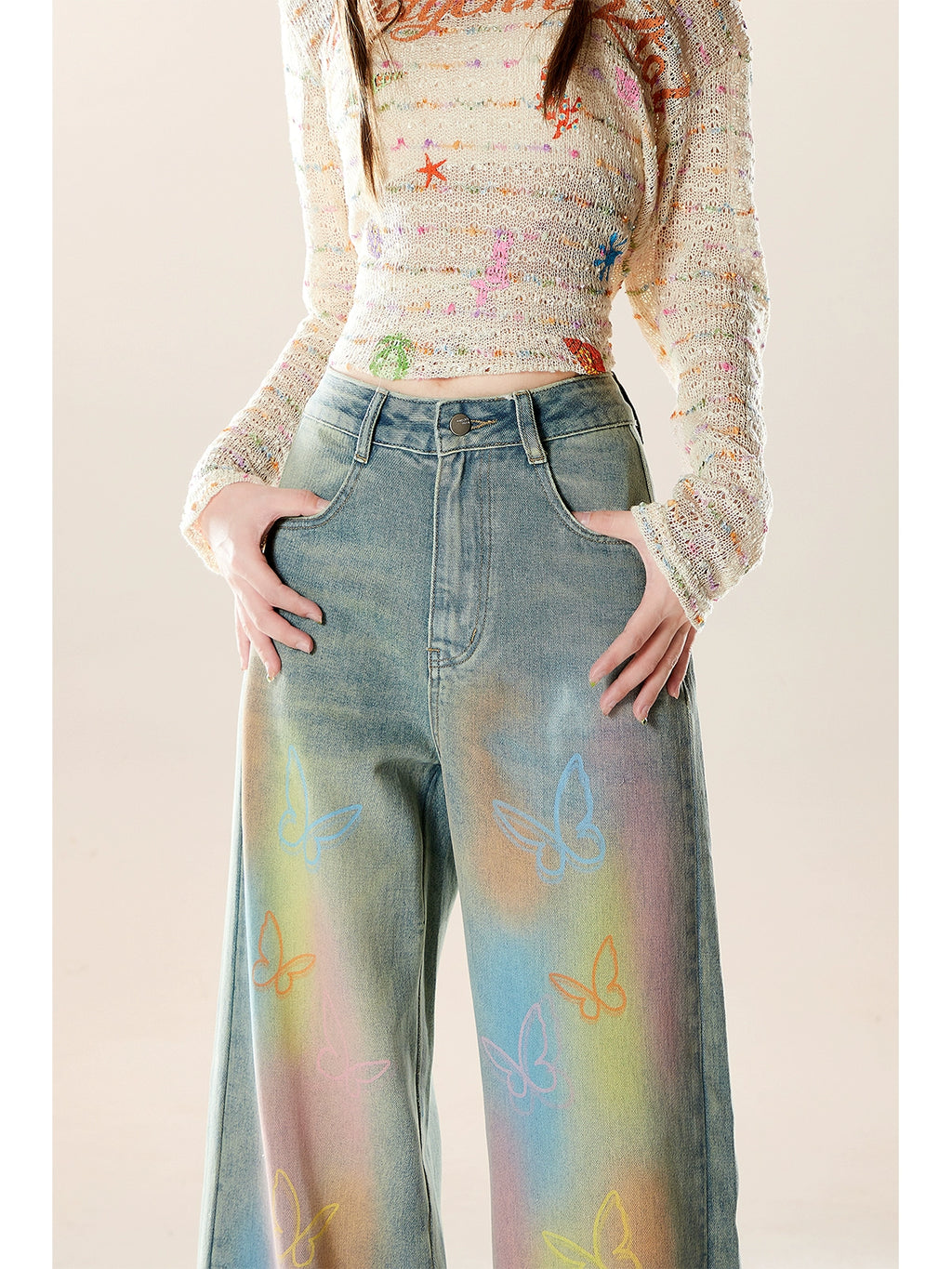 ZRSEE Vintage Drape Wide Leg Jeans