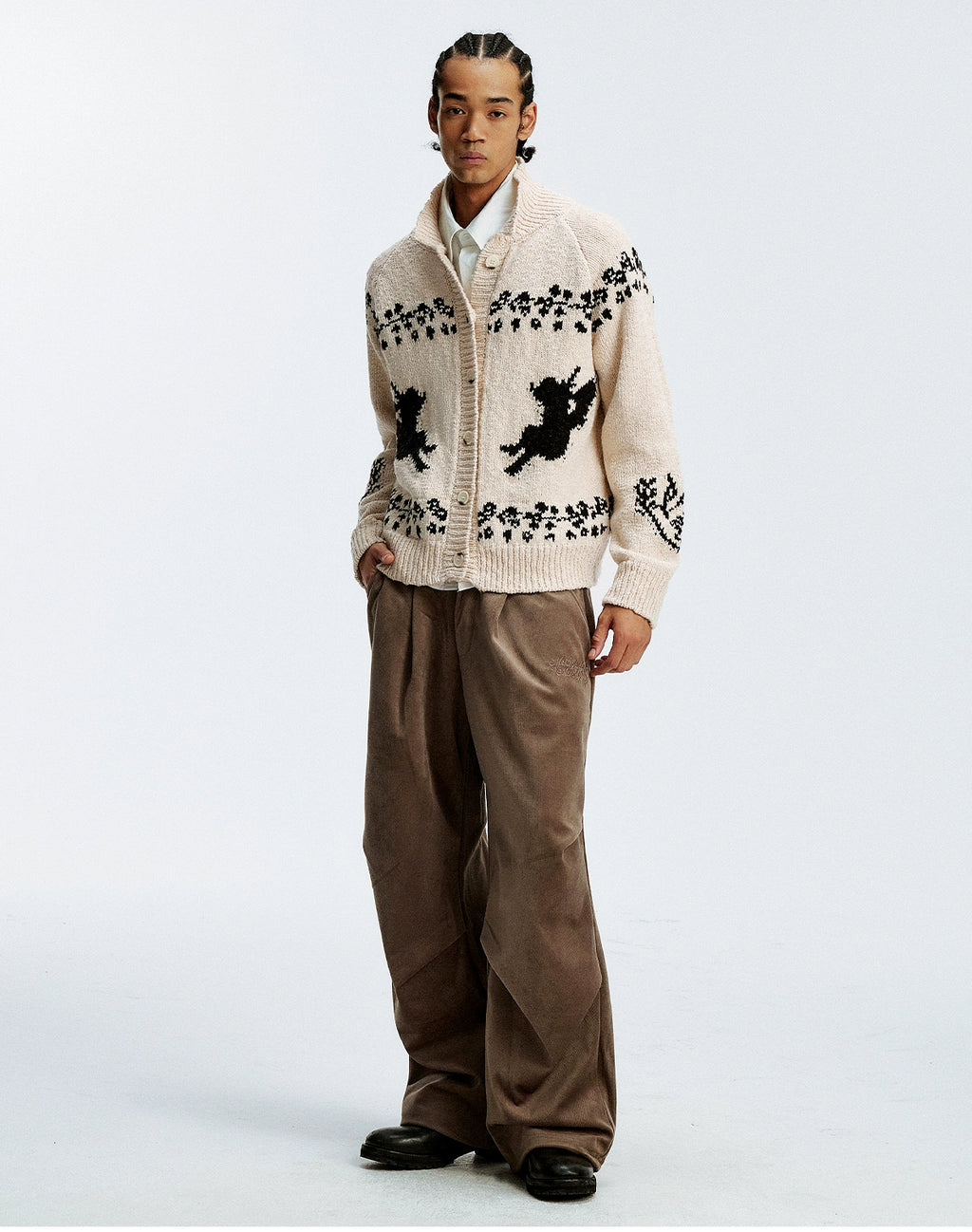 MEDM Casual Angel Pattern Embroidered Lapel Knitted Sweater