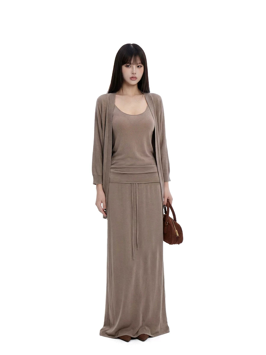 WITHMIN Waist Sling Vest Long Sleeve Cardigan Set