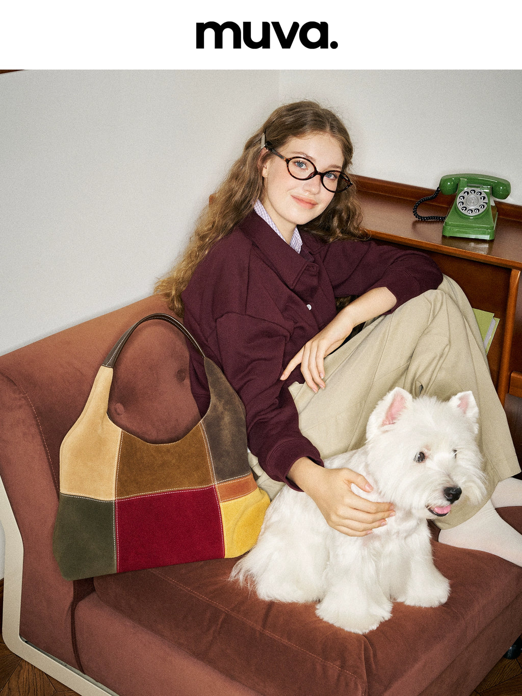 MUVA Color Matching Leather Large Capacity Shoulder Bag