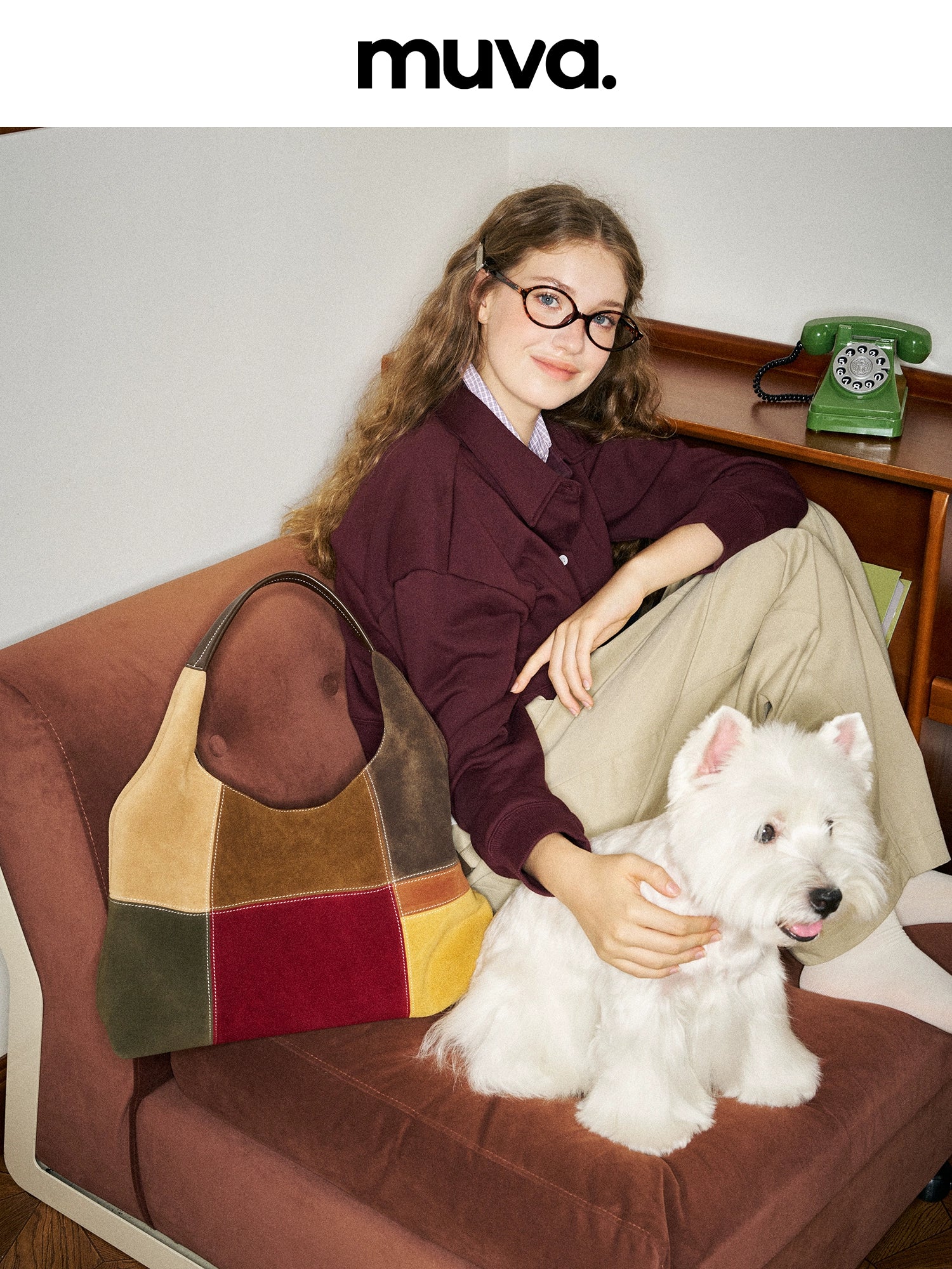 MUVA Color Matching Leather Large Capacity Shoulder Bag