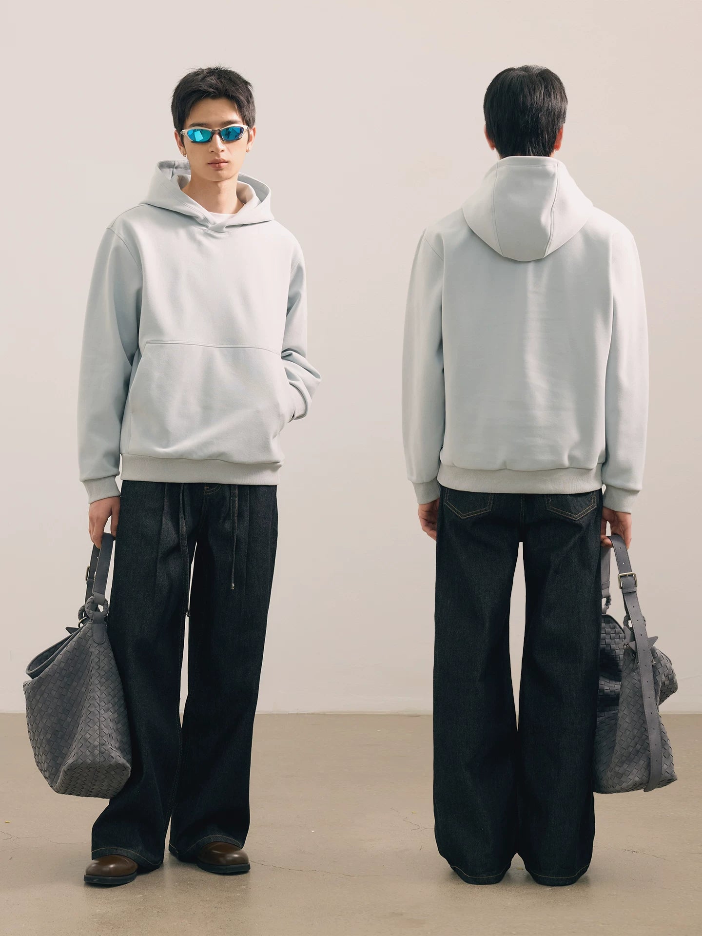 NO LOGO Kanglong Black Feather Kendo Double Pleat A-Line Loose Straight Jeans