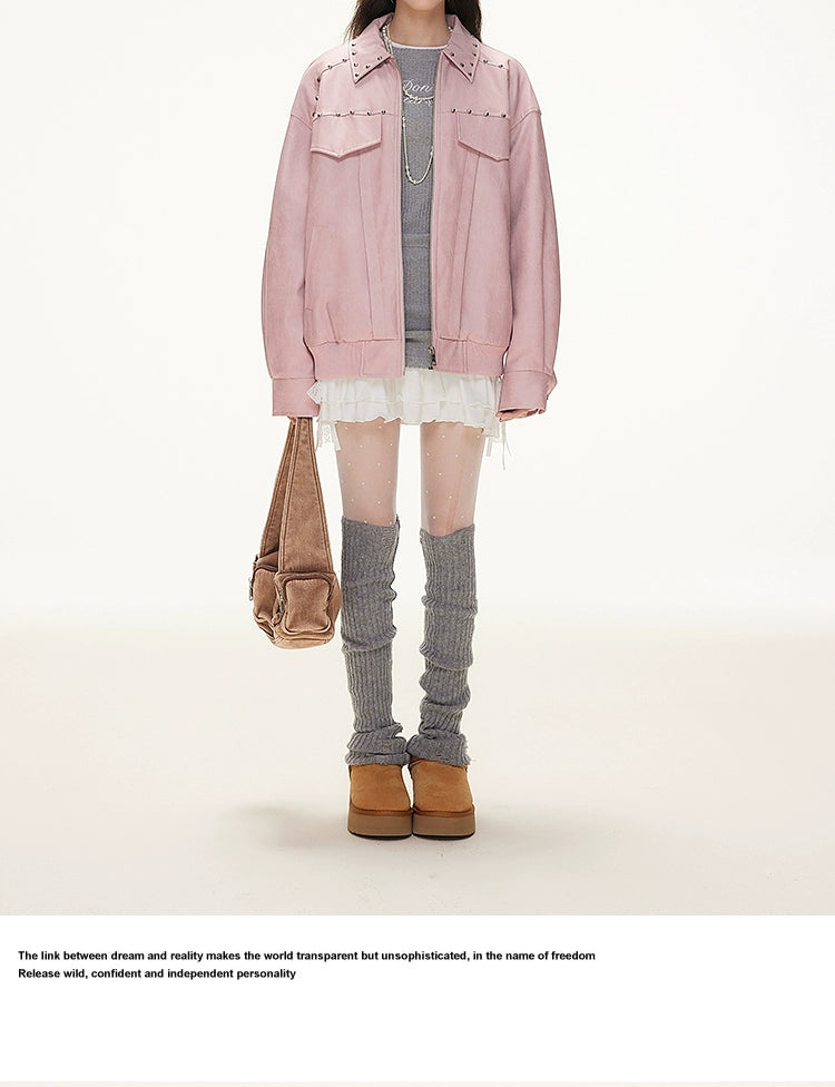 IMONE Vintage Loose Skinny Lapel PU Leather Jacket