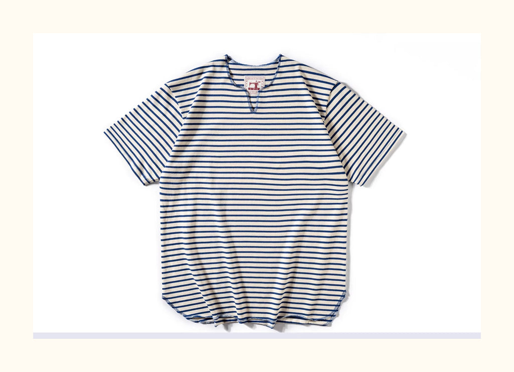 PrintAce Retro V-neck Blue and White Striped Tee
