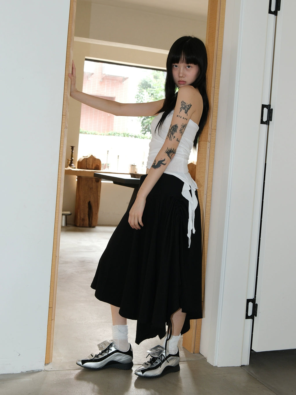 Mooreyu Pointed Leather Platform Lace-up Casual Shoes