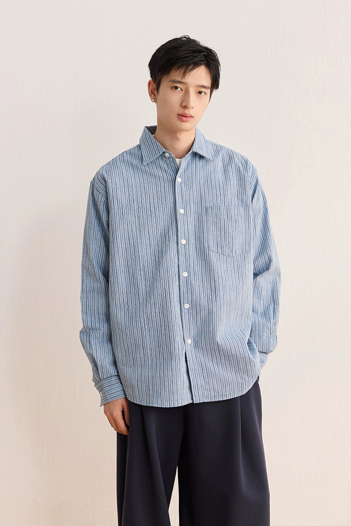 CARPEM Loose Simple Striped Retro Long Sleeve Shirt