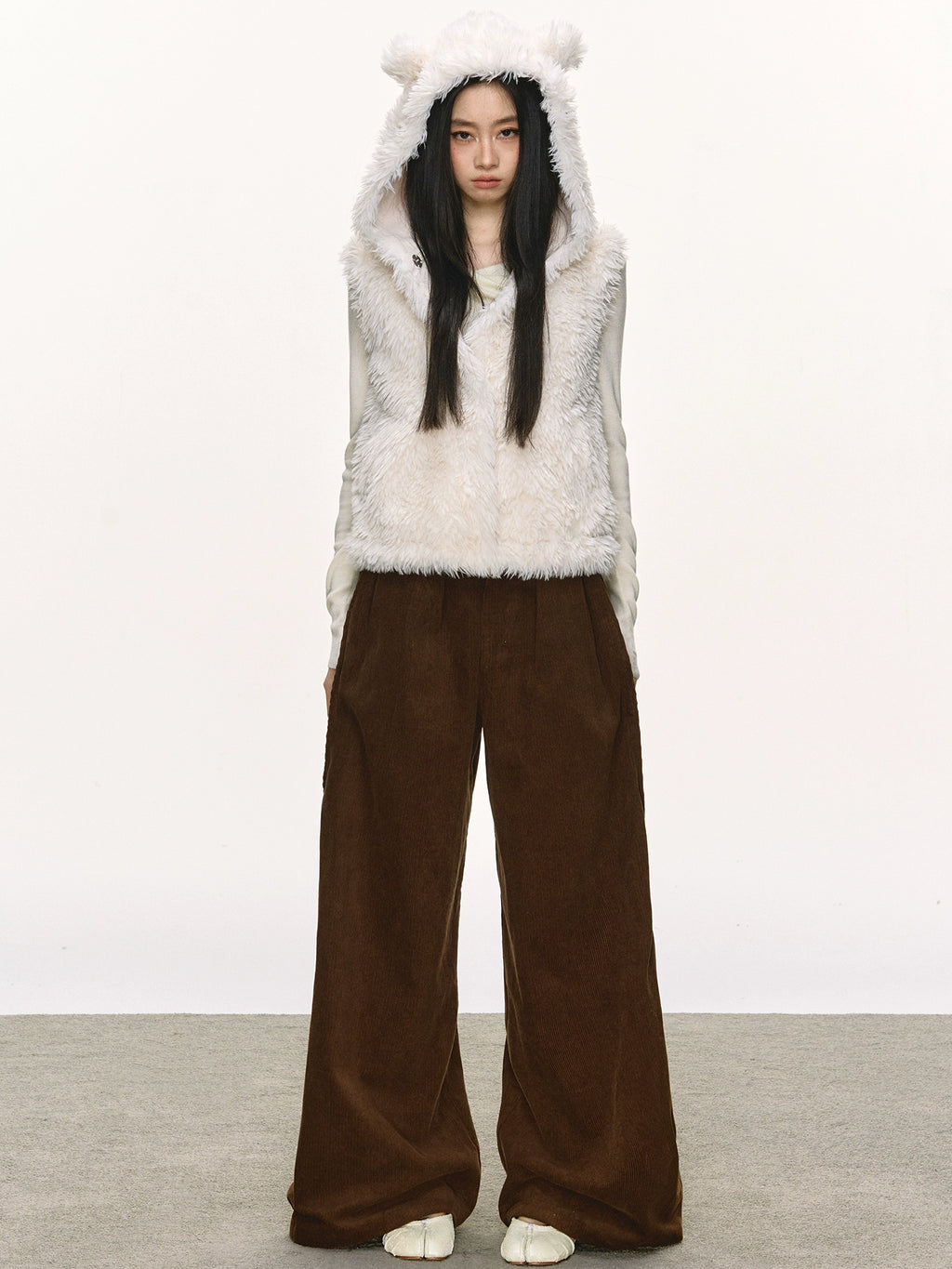 Anna Aneae Bear Ears Cute Hooded Short Fluffy Vest