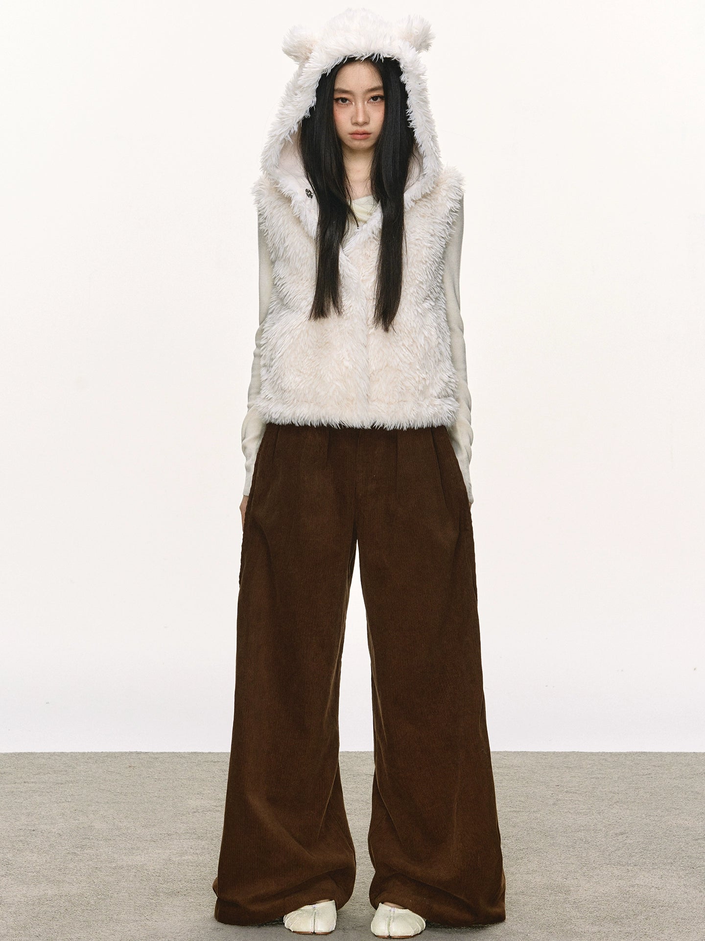 Anna Aneae Bear Ears Cute Hooded Short Fluffy Vest