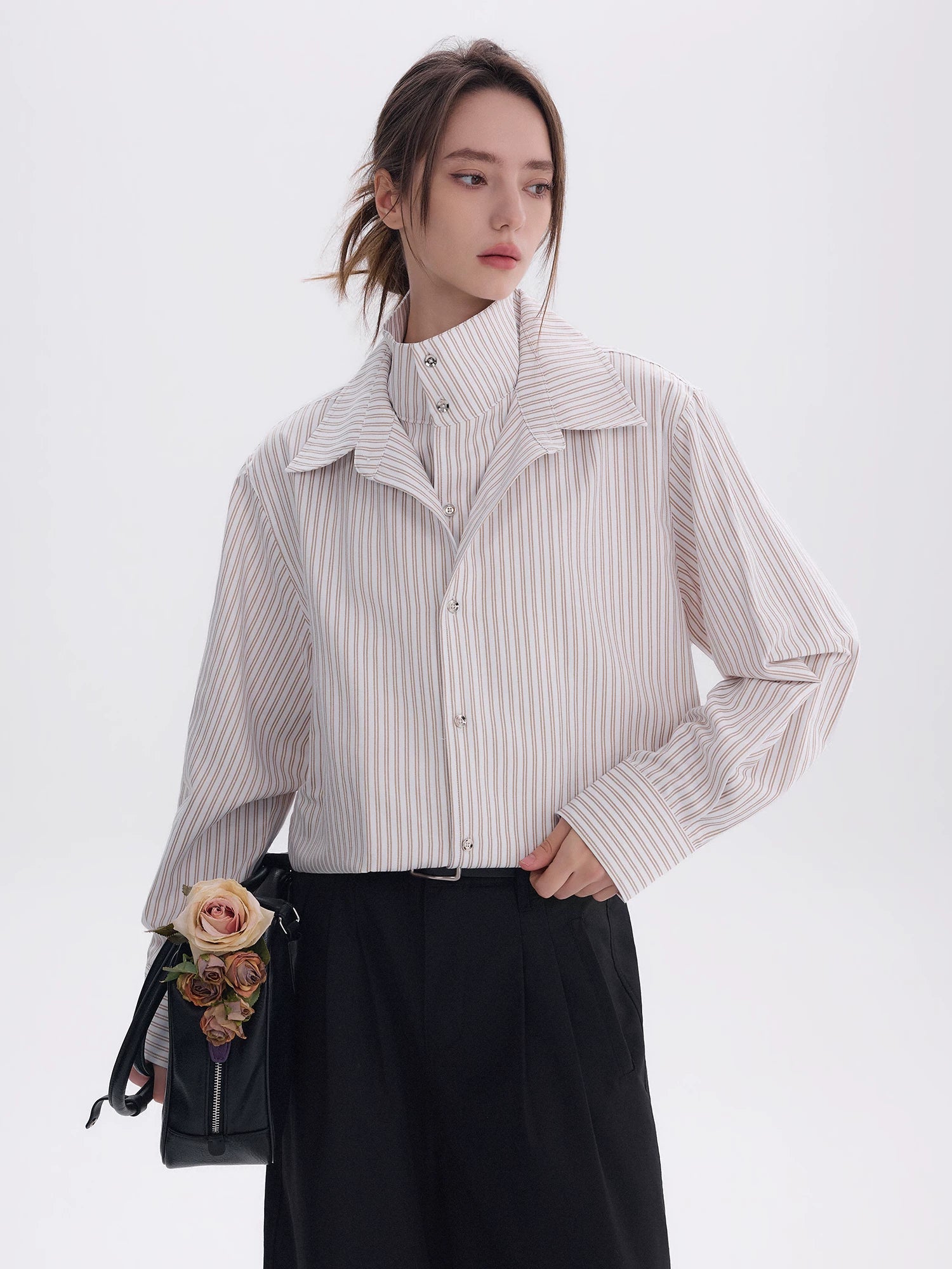 CHOR Fake Two-piece Striped Long-sleeved Shirt