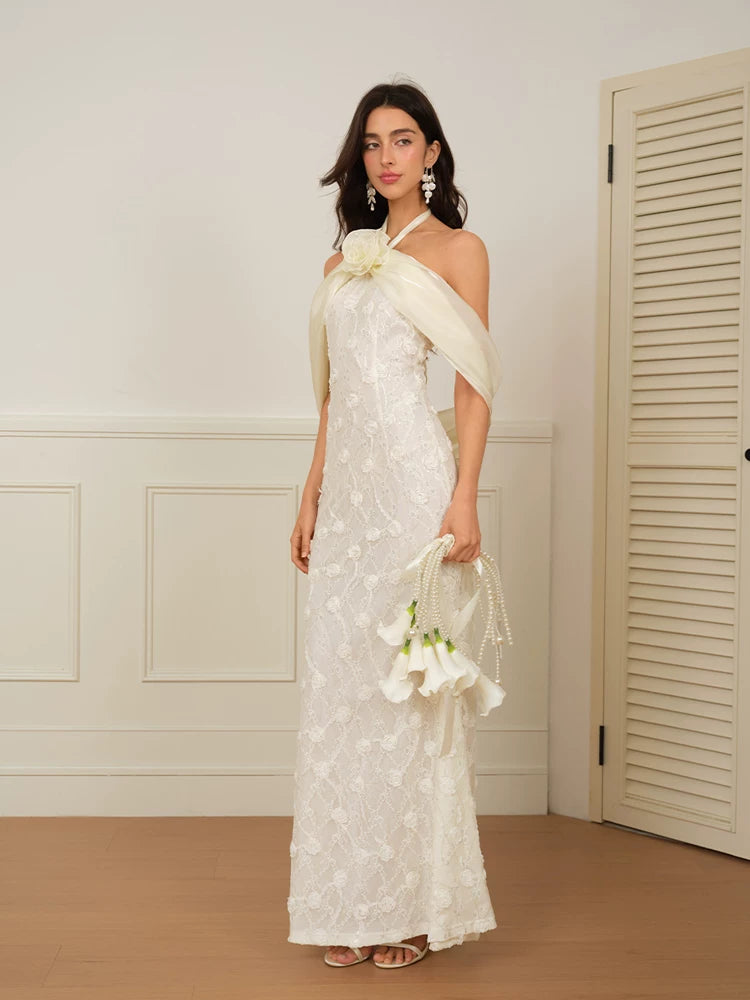 J TheChosen Lace Sequin Streamer Neck Dress
