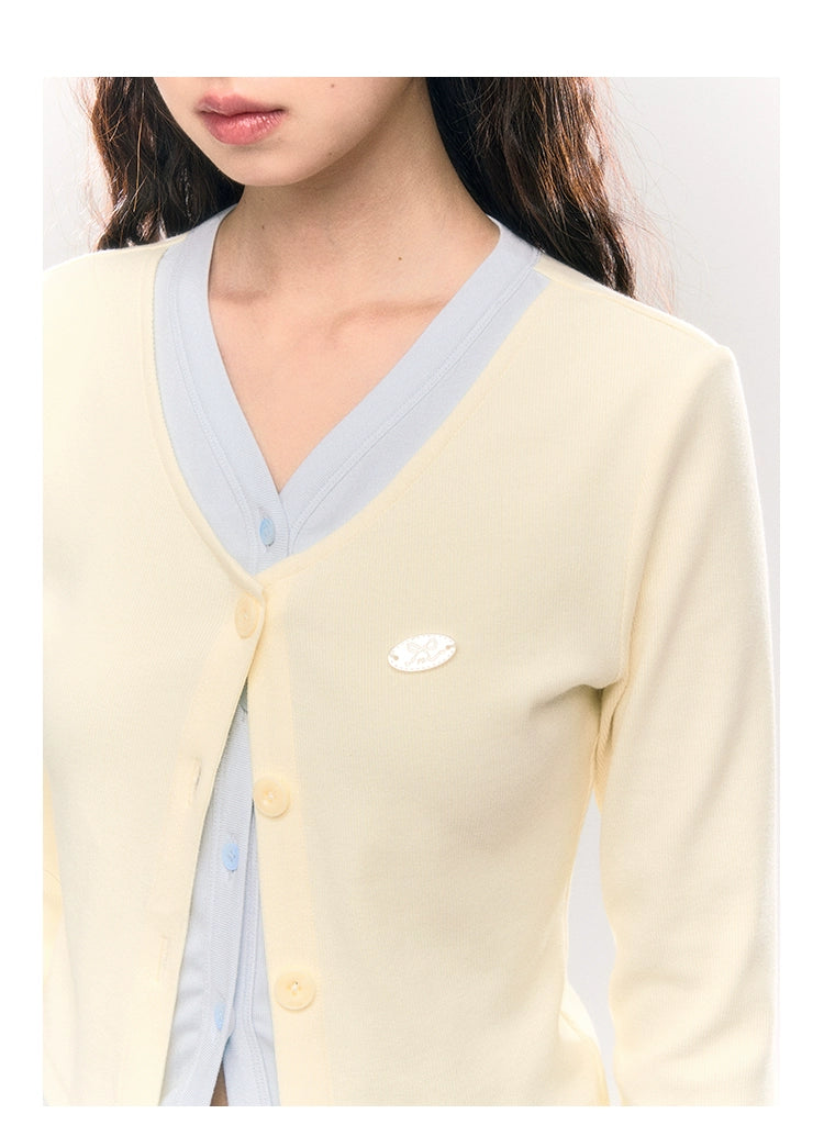 Umoumo Fake Three-piece Knitted Spliced Slim-fit Cardigan