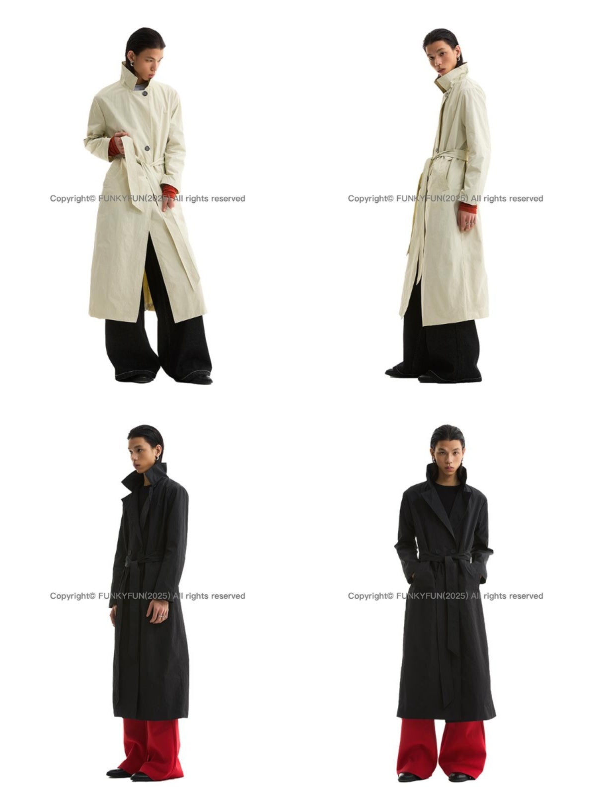 FUNKYFUN Double-breasted Stand-up Collar Loose Trench Coat