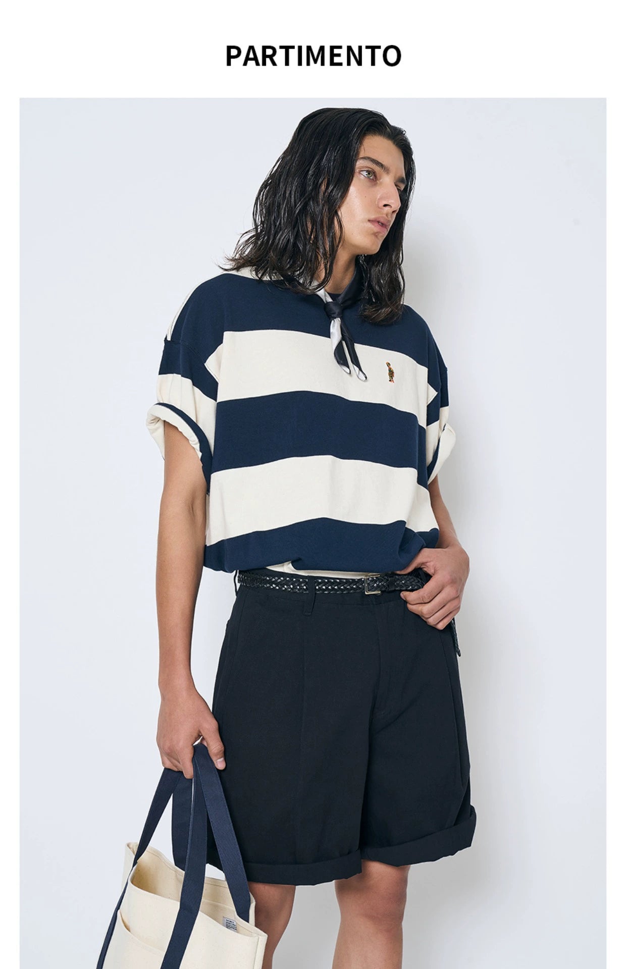 PARTIMENTO Coarse Striped Contrasting Tee
