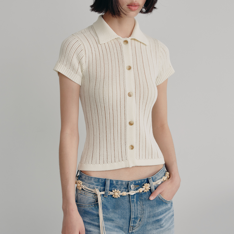 JCAESAR Lapel Hollow-knit Cardigan