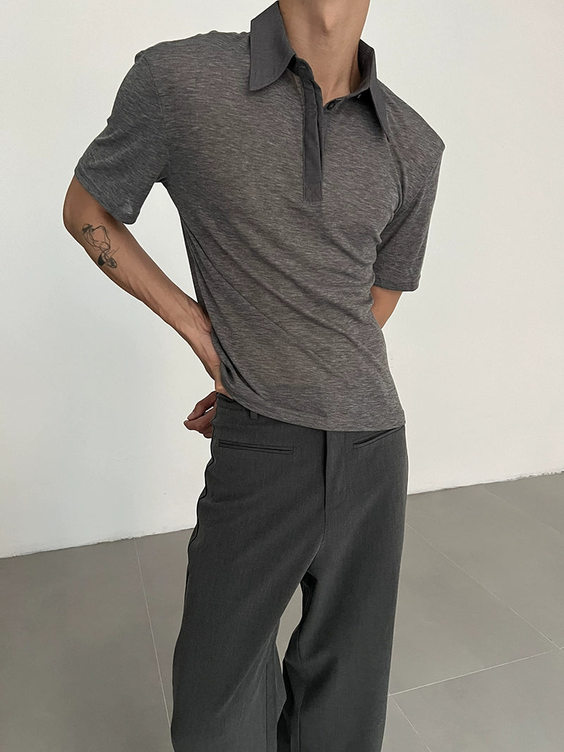 COLN Loose Micro-transparent Splicing Short-sleeved Polo Shirt