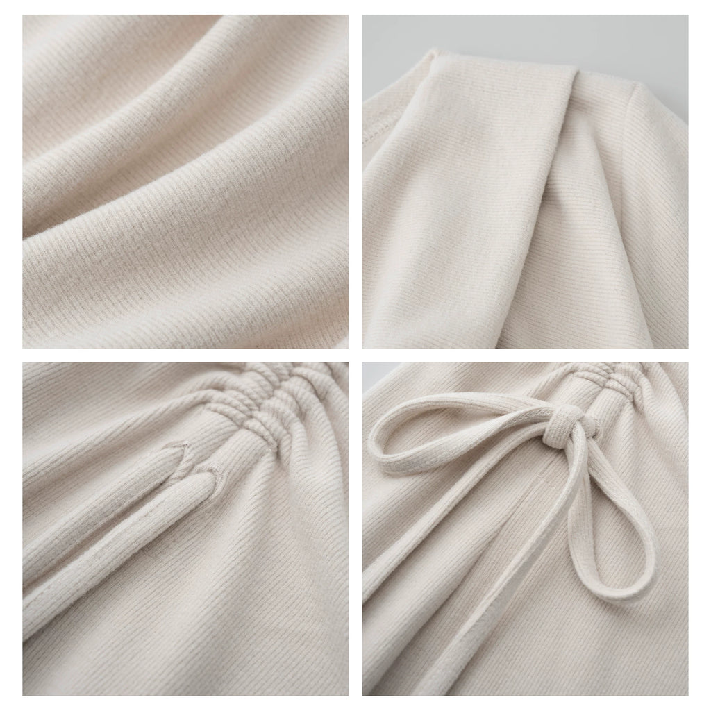 RICH IN CHEESE Swingneck Drawstring Long-sleeved Knitted Dress