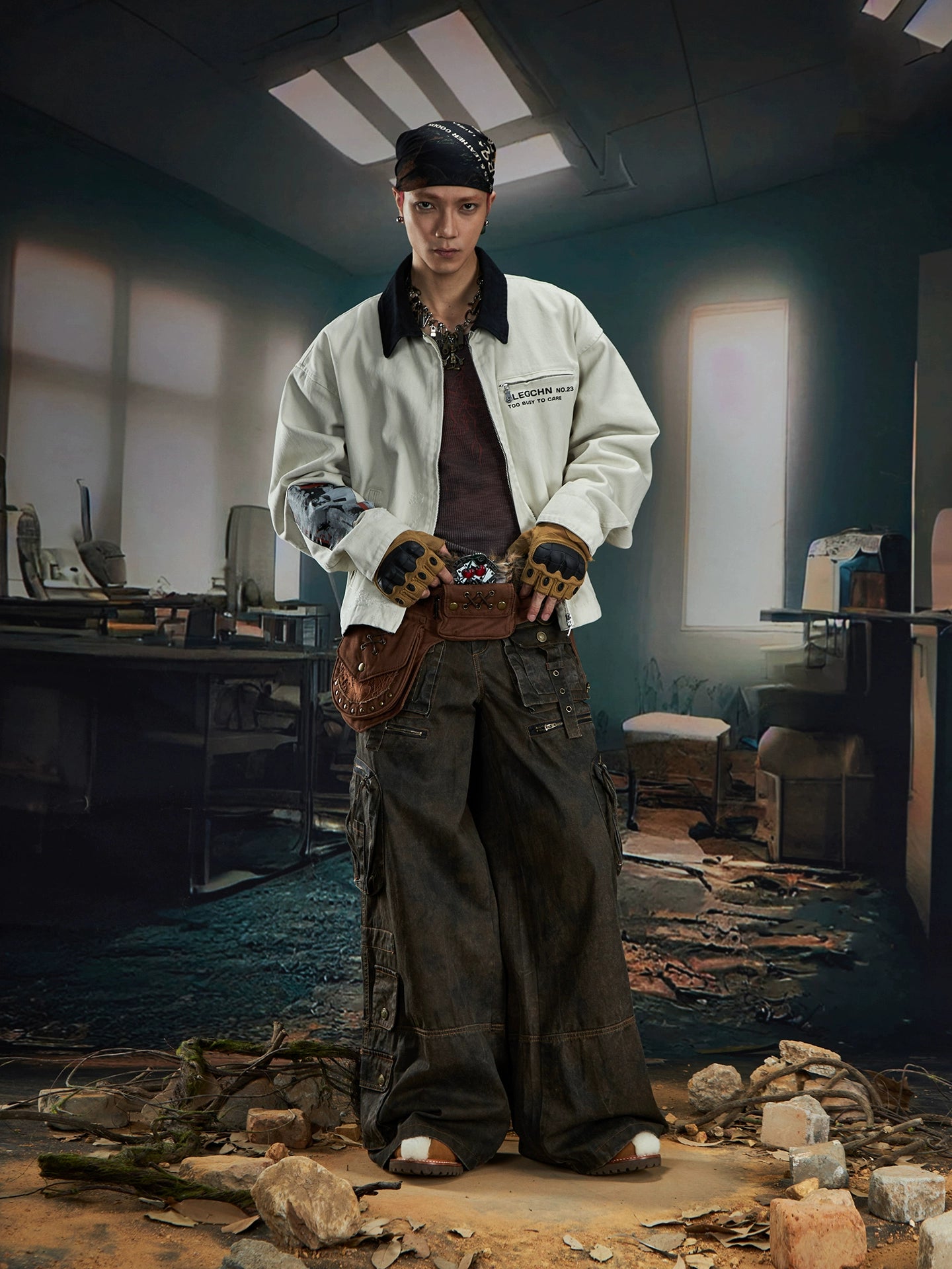 NOMANIAI Loose Zip Lapel Denim Jacket