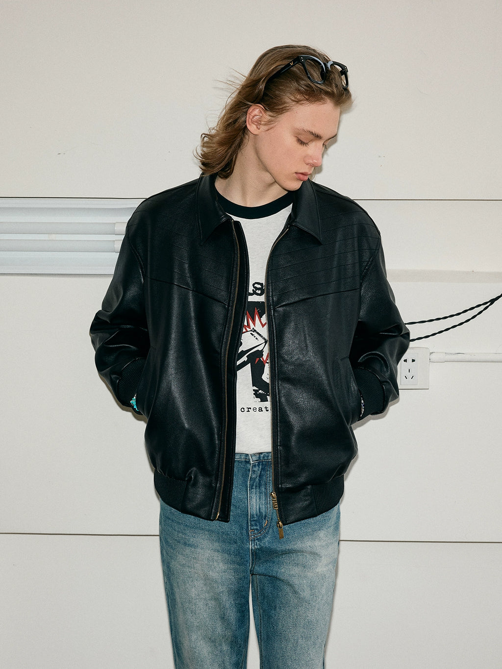 KREATE Vintage Matte Textured Split Shoulder Pu Leather Jacket