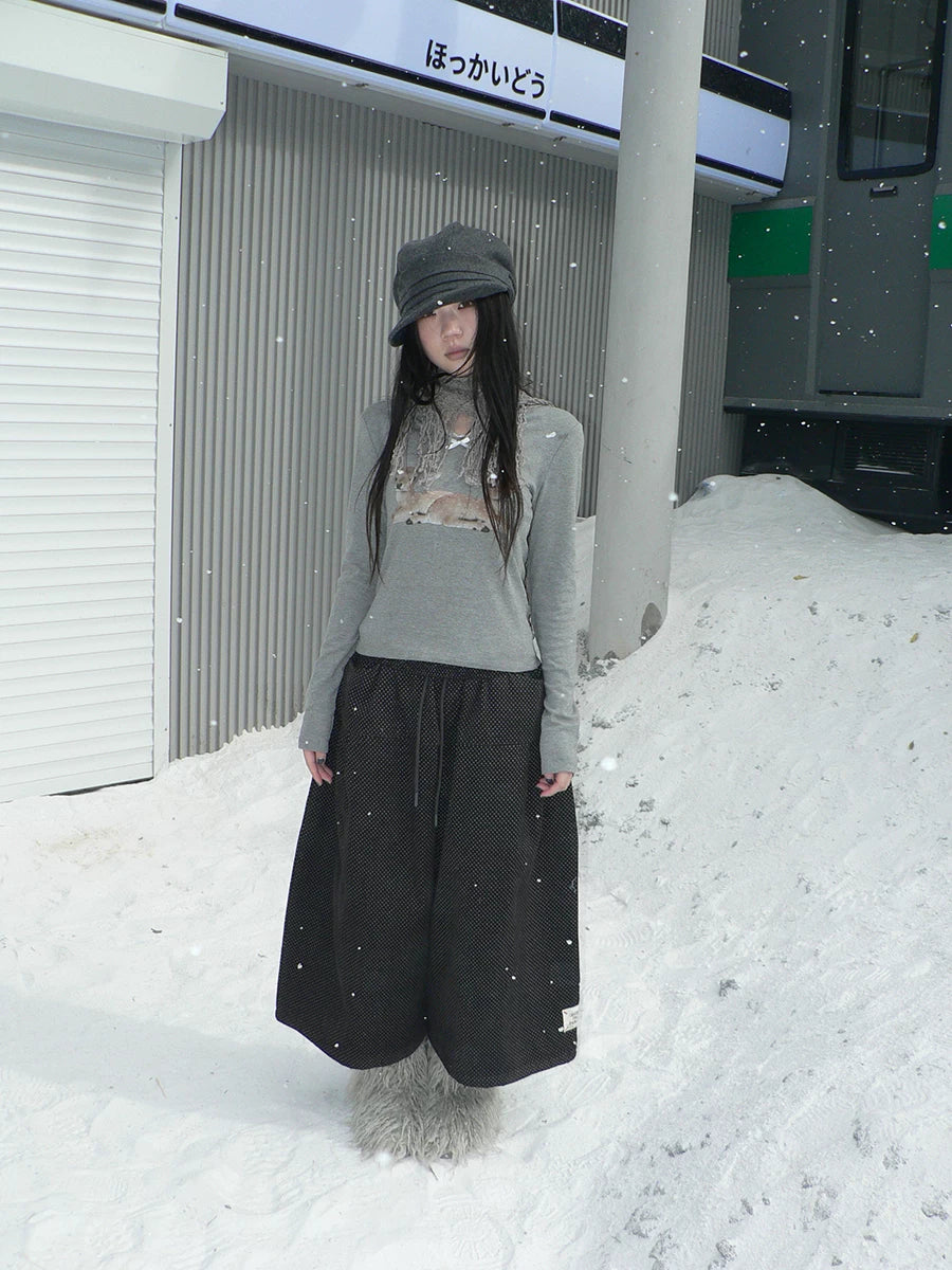 Ang: Project Vintage Polka Dot Elastic Waist Drawstring Wide Leg Slacks