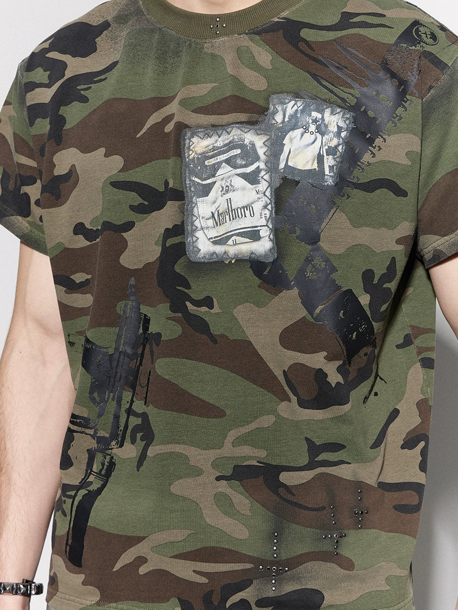 DND4DES Cross Hot Diamond Marlboro Machine Gun Print Camouflage Tee