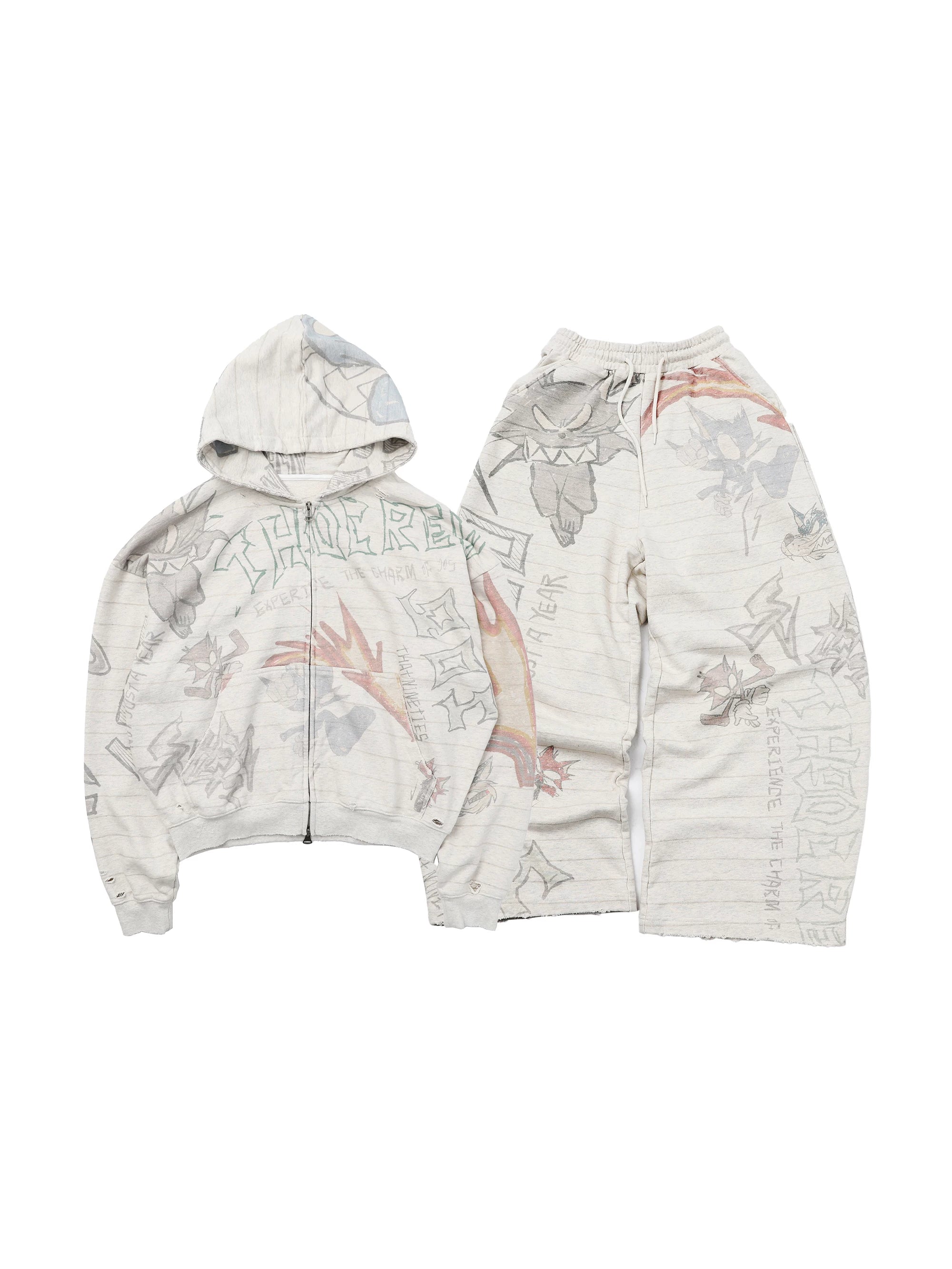 TH90 Loose Graffiti Sweatshirt and Casual Pants Set