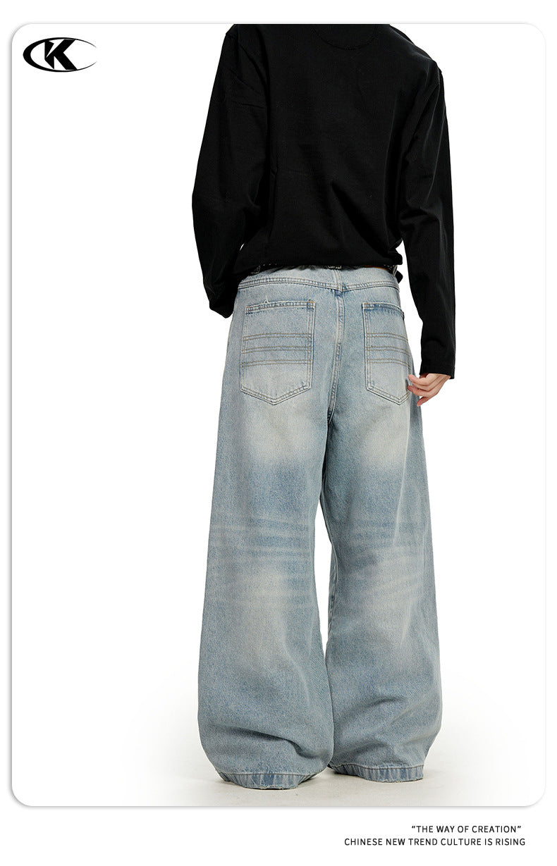 11KN Retro Loose Pleated Three-dimensional Thin Wide-leg Jeans