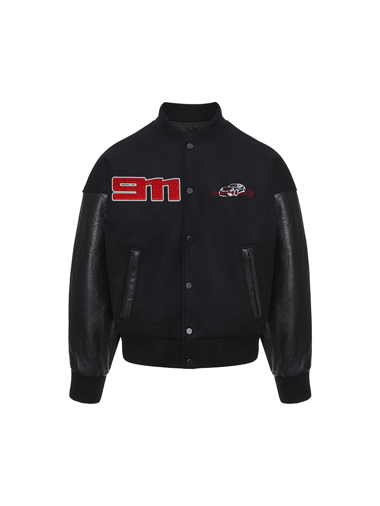 KONOOT Embroidered Leather Short and Wide Cut Silhouette Baseball Jersey