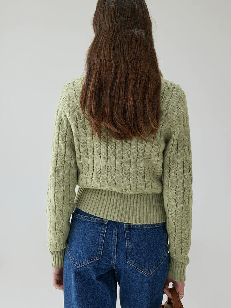 VOOE Lapel Twist Knitted Sweater Cardigan