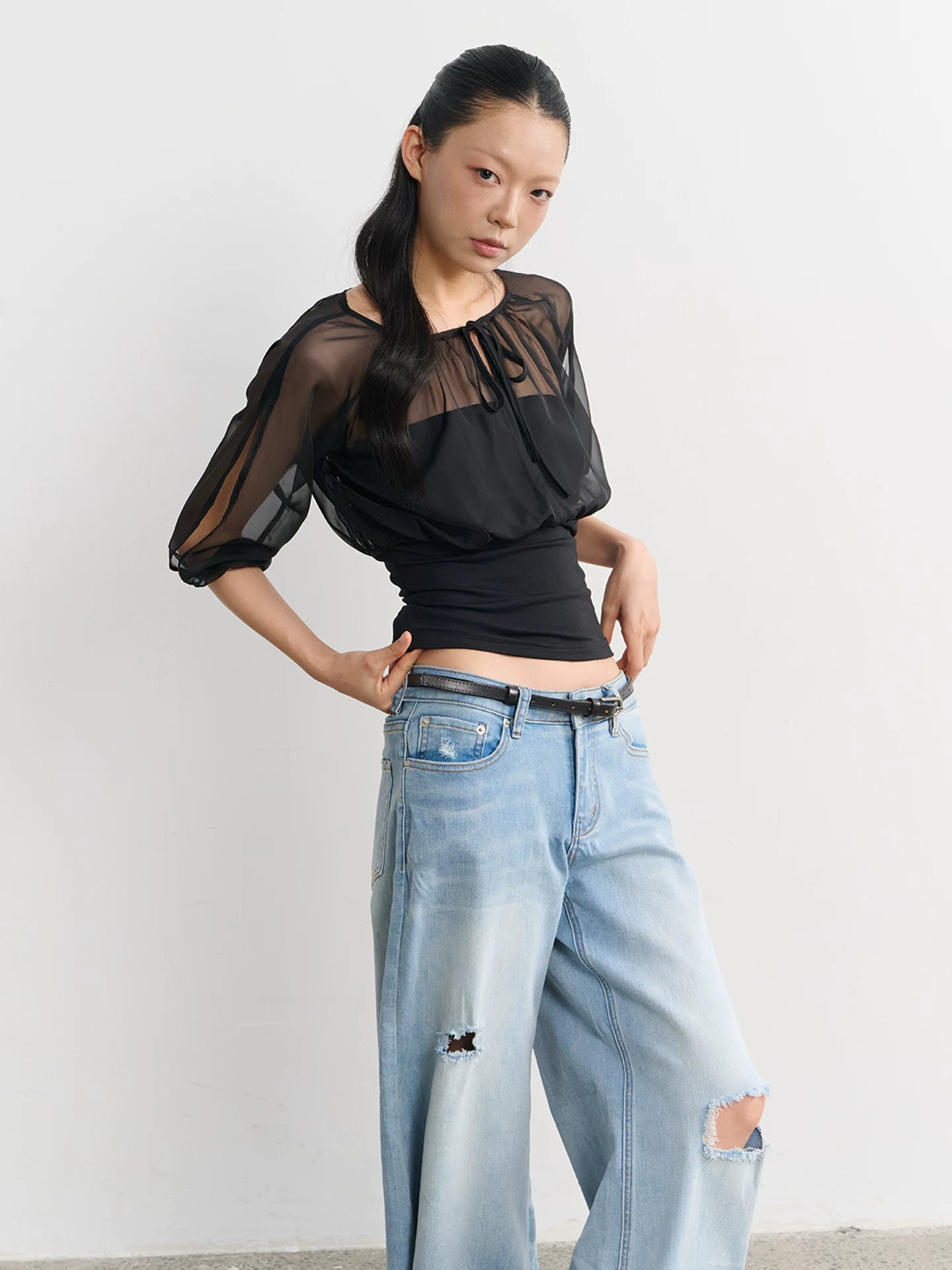 LINY LIBERTY Fake Two Pieces Loose Waist Tee