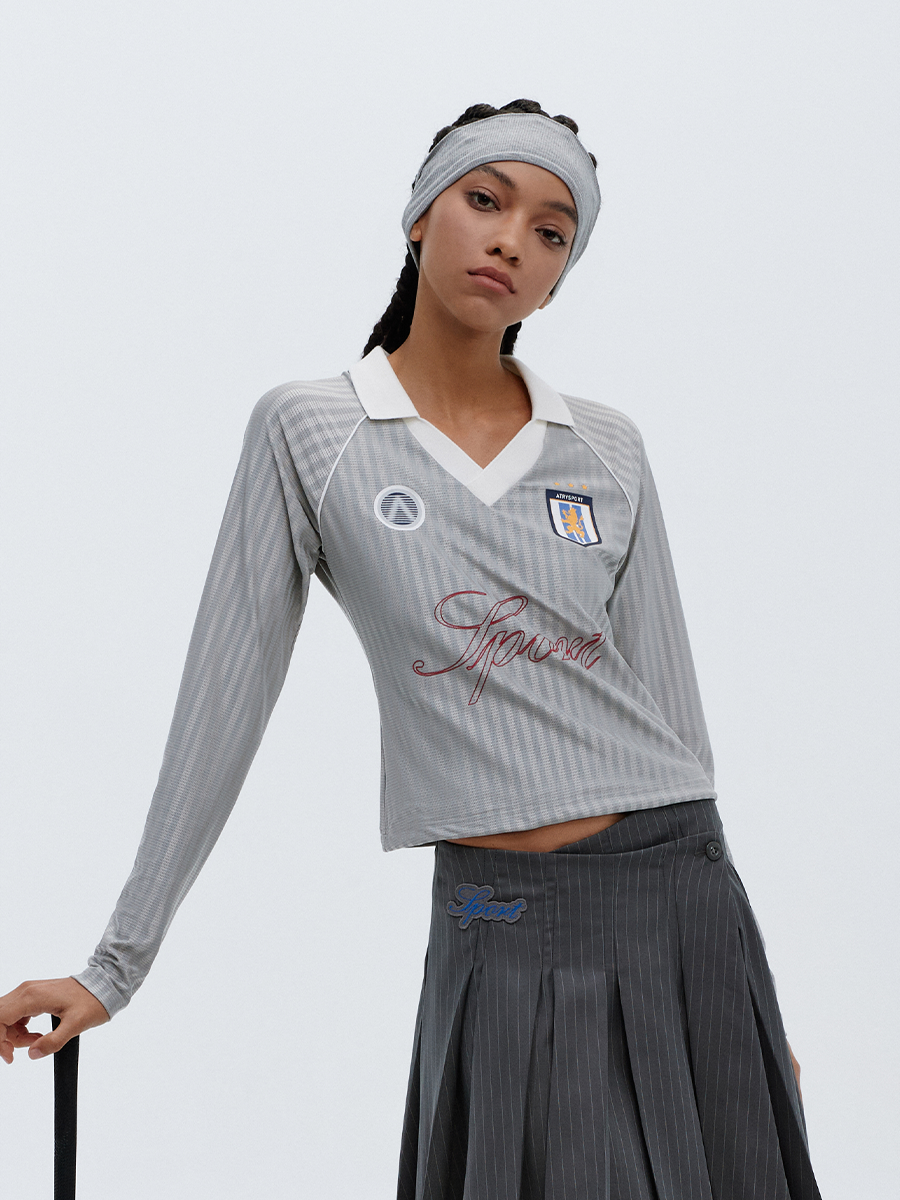 ATRY Badge Typesetting Webbing V-neck Long Sleeve