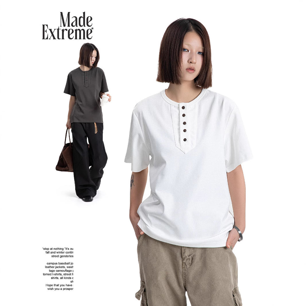 MADEEXTREME Five Buckle Henry Collar Retro Tee
