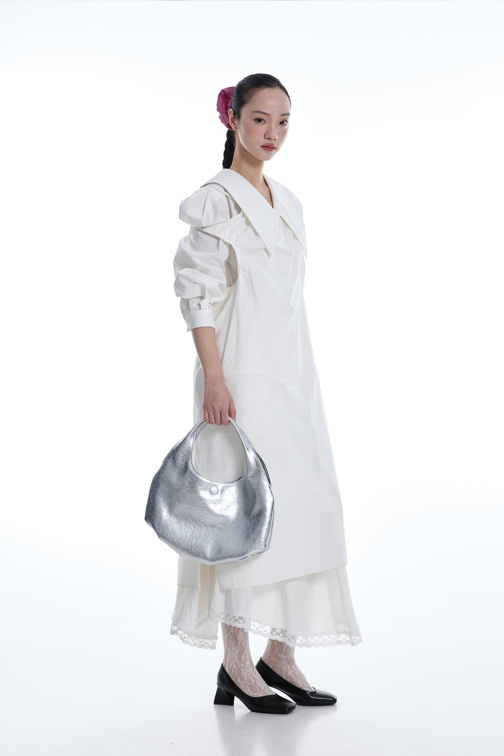 DirtySix Fuka bento bag soft pleated shiny leather shoulder underarm bag.