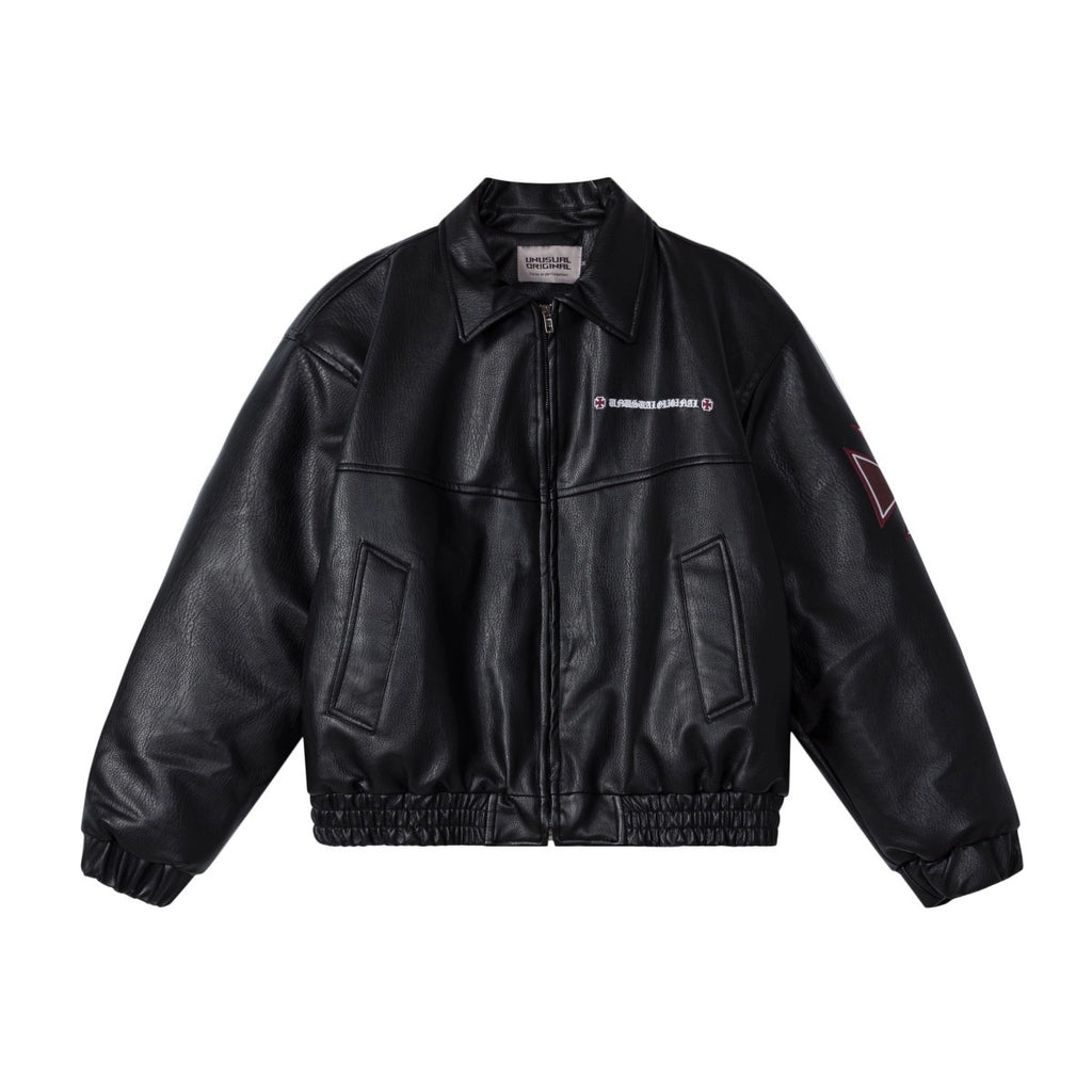 Zuocisankon Vintage Embroidered Pu Leather Jacket
