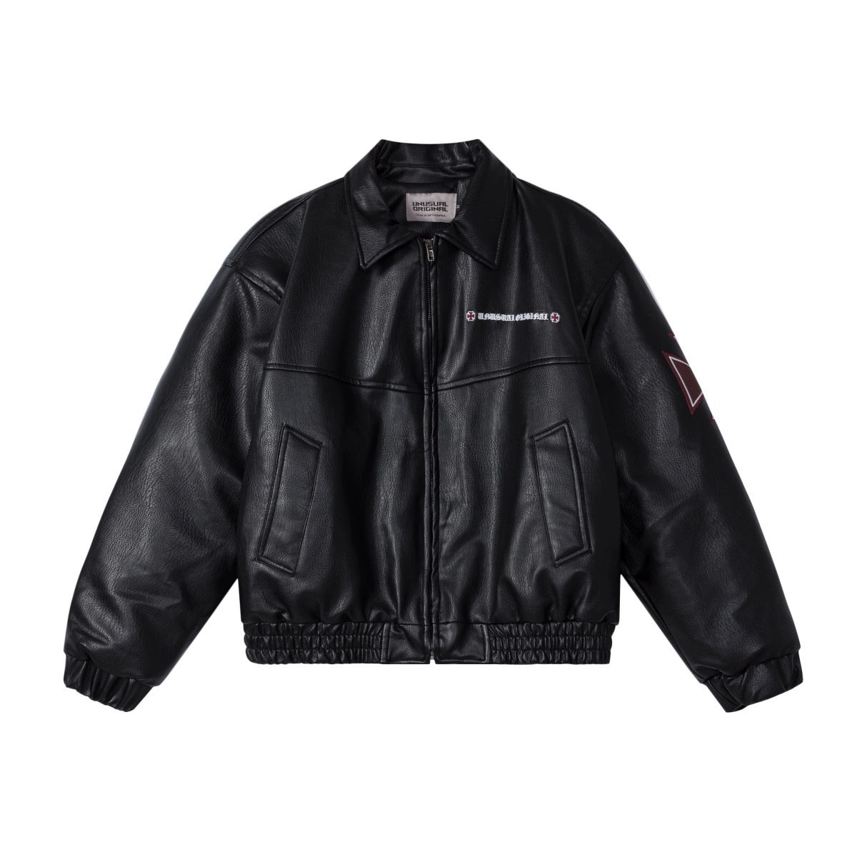 Zuocisankon Vintage Embroidered Pu Leather Jacket