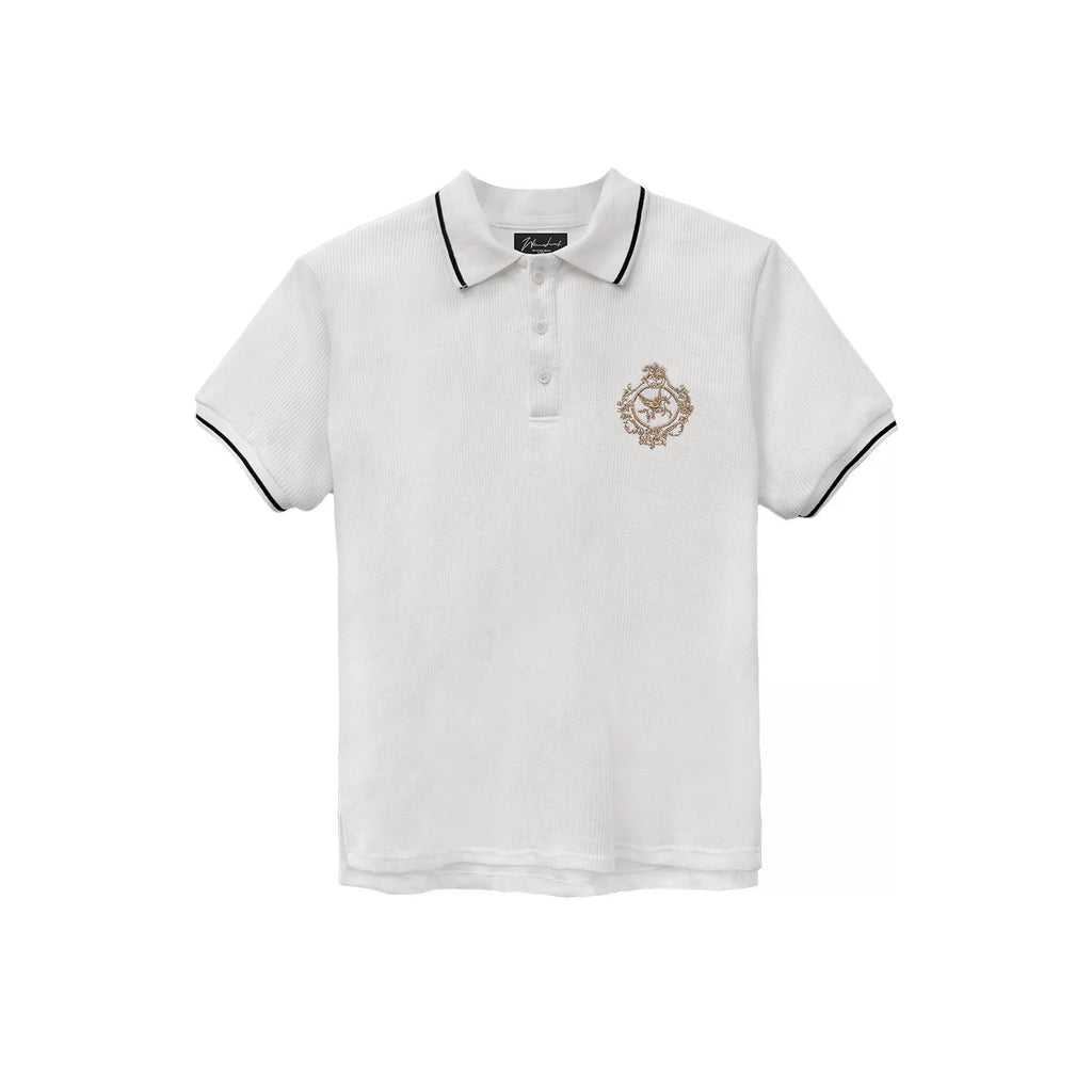 WANNA LAB Badge Embroidered Front Shoulder Polo Tee