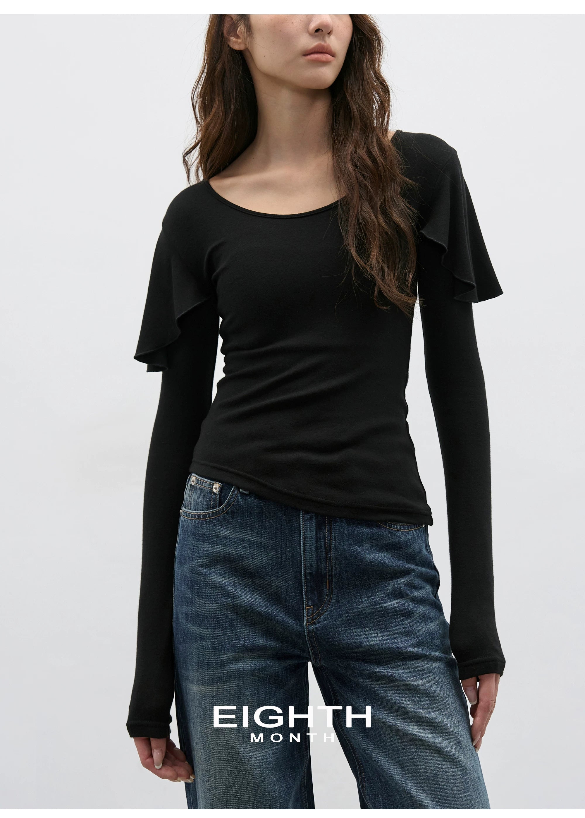 EIGHTHMONTH Lotus Leaf Sleeves Slim and Thin Long Sleeves