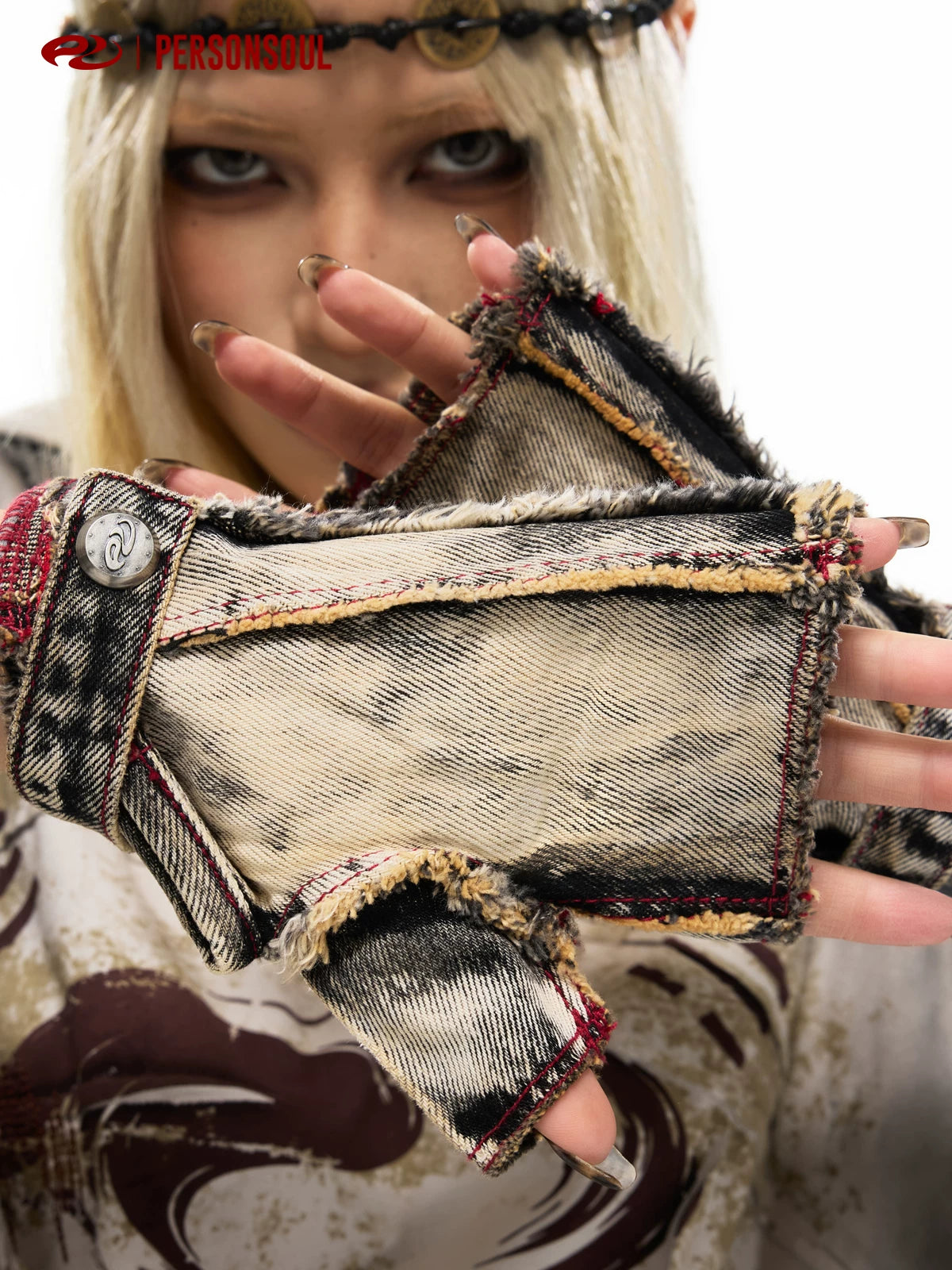 PERSONSOUL Denim Fingerless Gloves