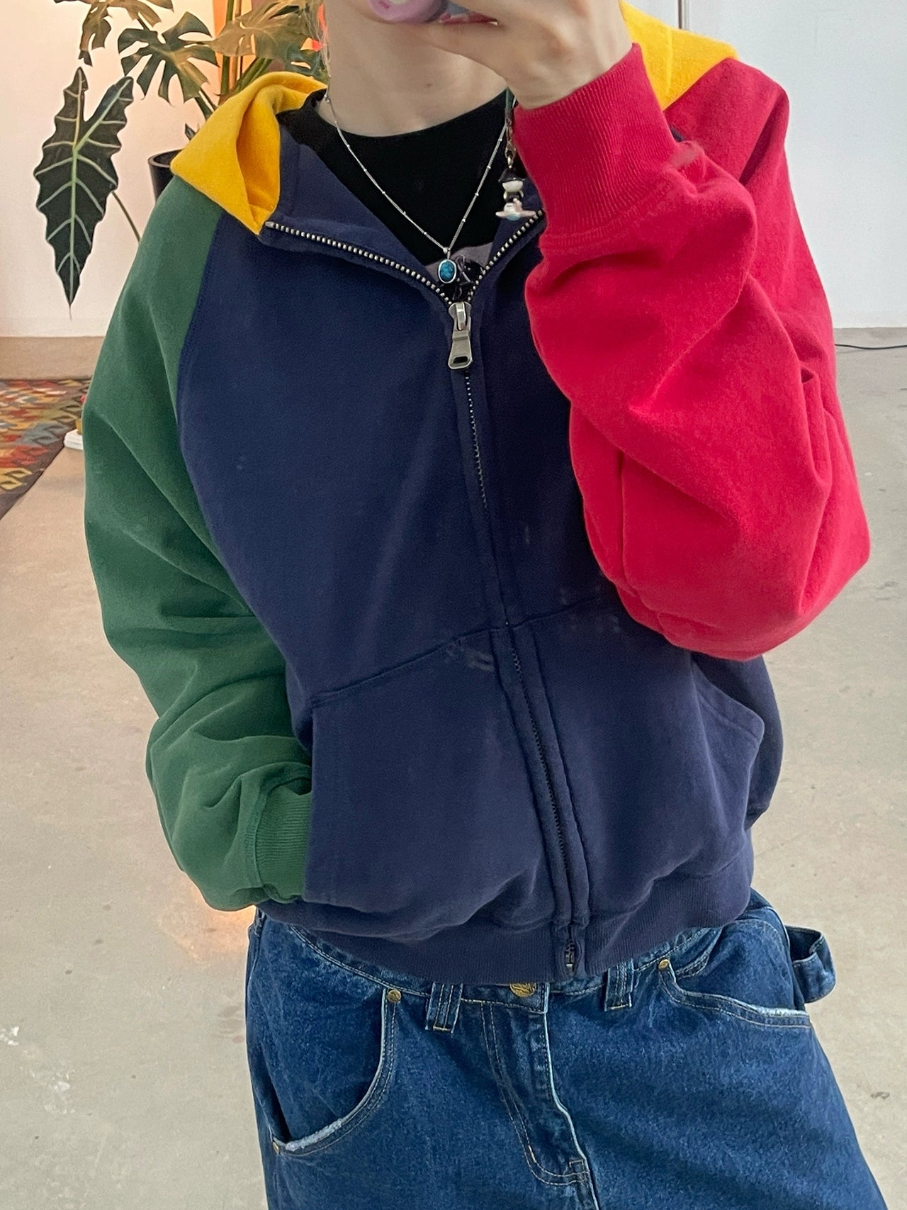 MMBBT Retro Color Matching Zipper Hooded Sweater