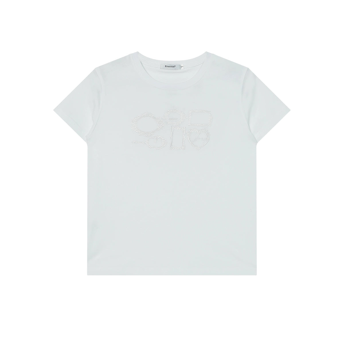 FUNKYFUN Picture Frame Same Color Three-dimensional Embroidery Loose Front Shoulder Tee