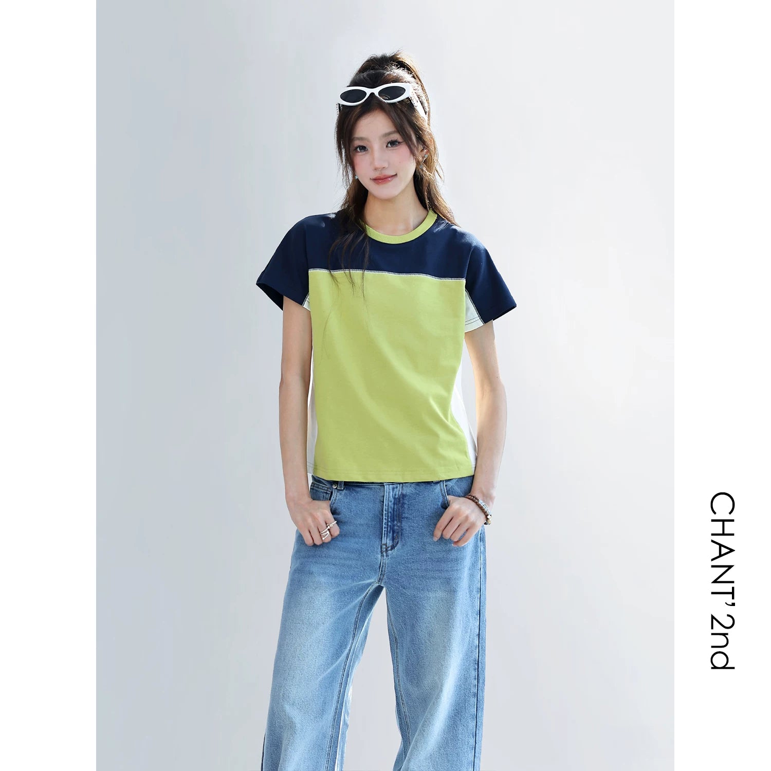 CHANT2nd Contrasting Color Splicing Casual Tee