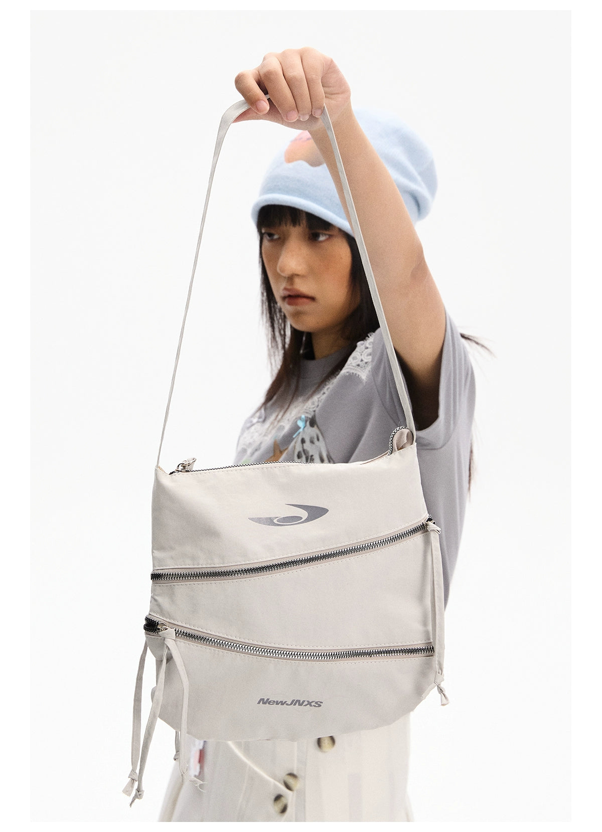 NewJNXS Reflective Printing Casual Multi-zipper Splicing Satchel